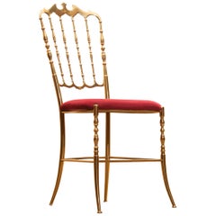 1950s, Brass and Velvet Chair by Chiavari, Italy