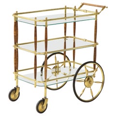 1950s Brass and Walnut Three-Tier Italian Bar Cart