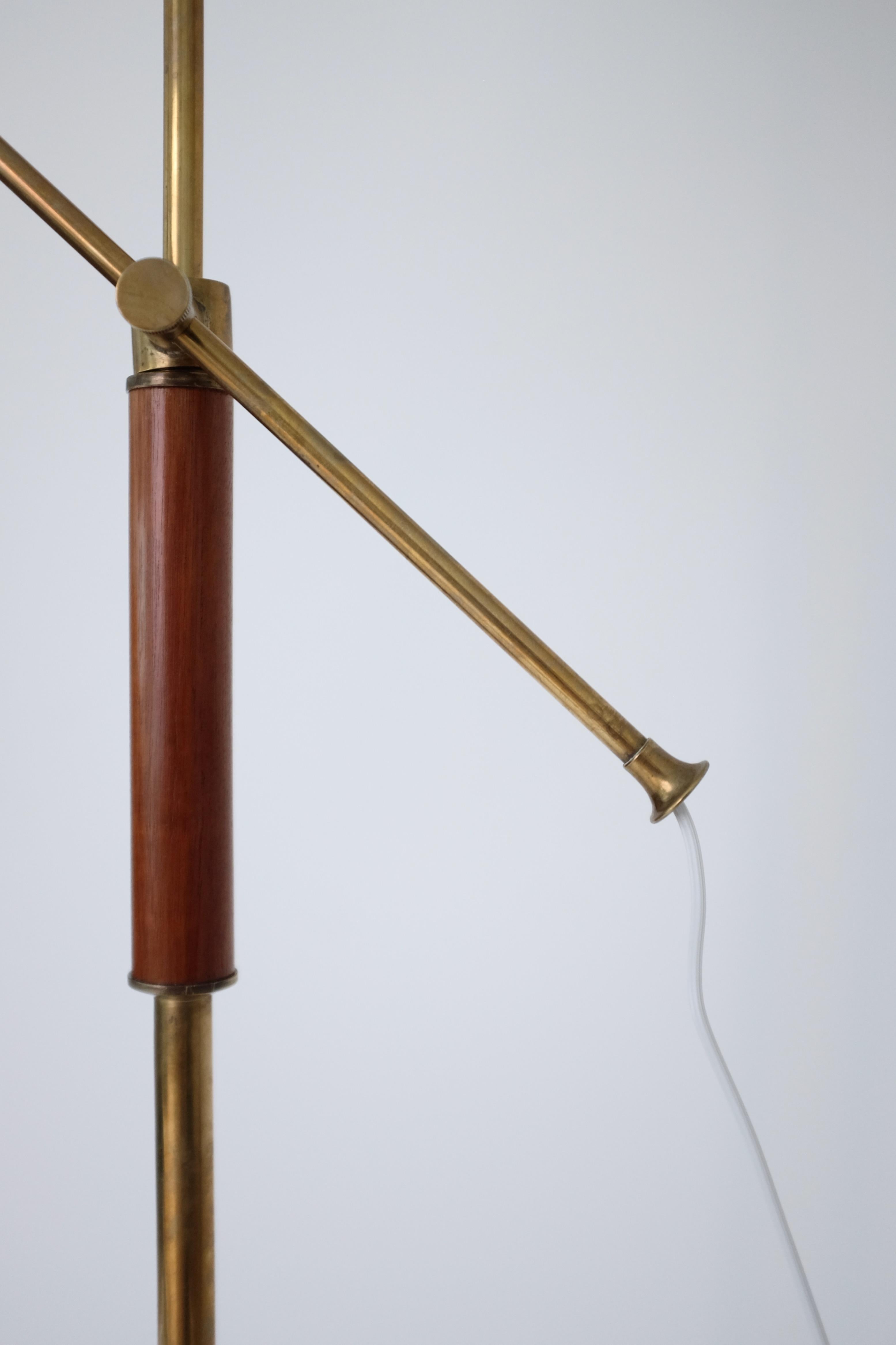 1950's, Brass and Wood Floor Lamp by Bertil Brisborg for Nordiska Kompaniet In Good Condition For Sale In Brooklyn, NY