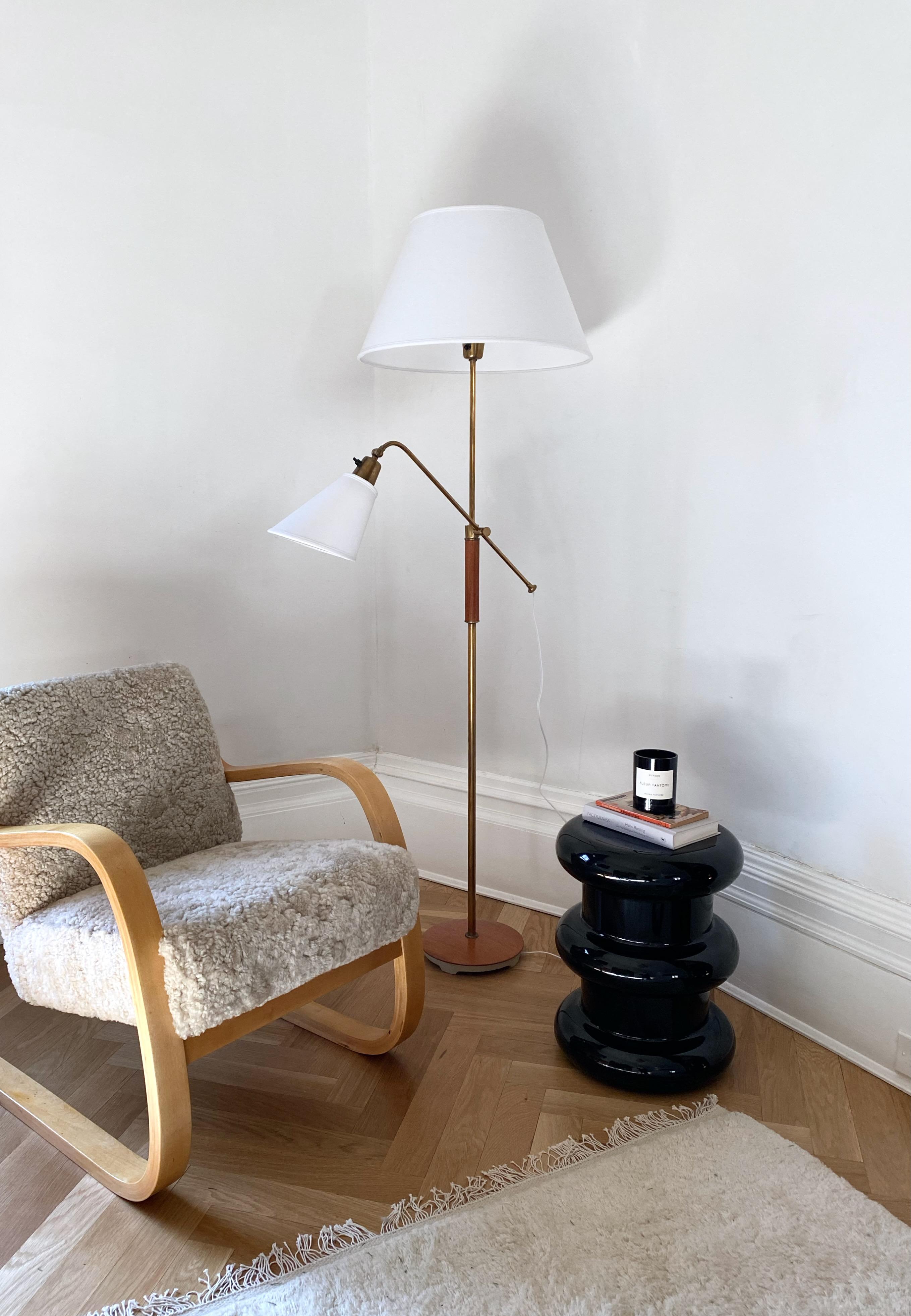 Metal 1950's, Brass and Wood Floor Lamp by Bertil Brisborg for Nordiska Kompaniet For Sale