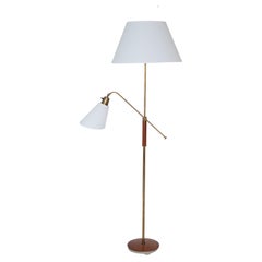 Vintage 1950's, Brass and Wood Floor Lamp by Bertil Brisborg for Nordiska Kompaniet