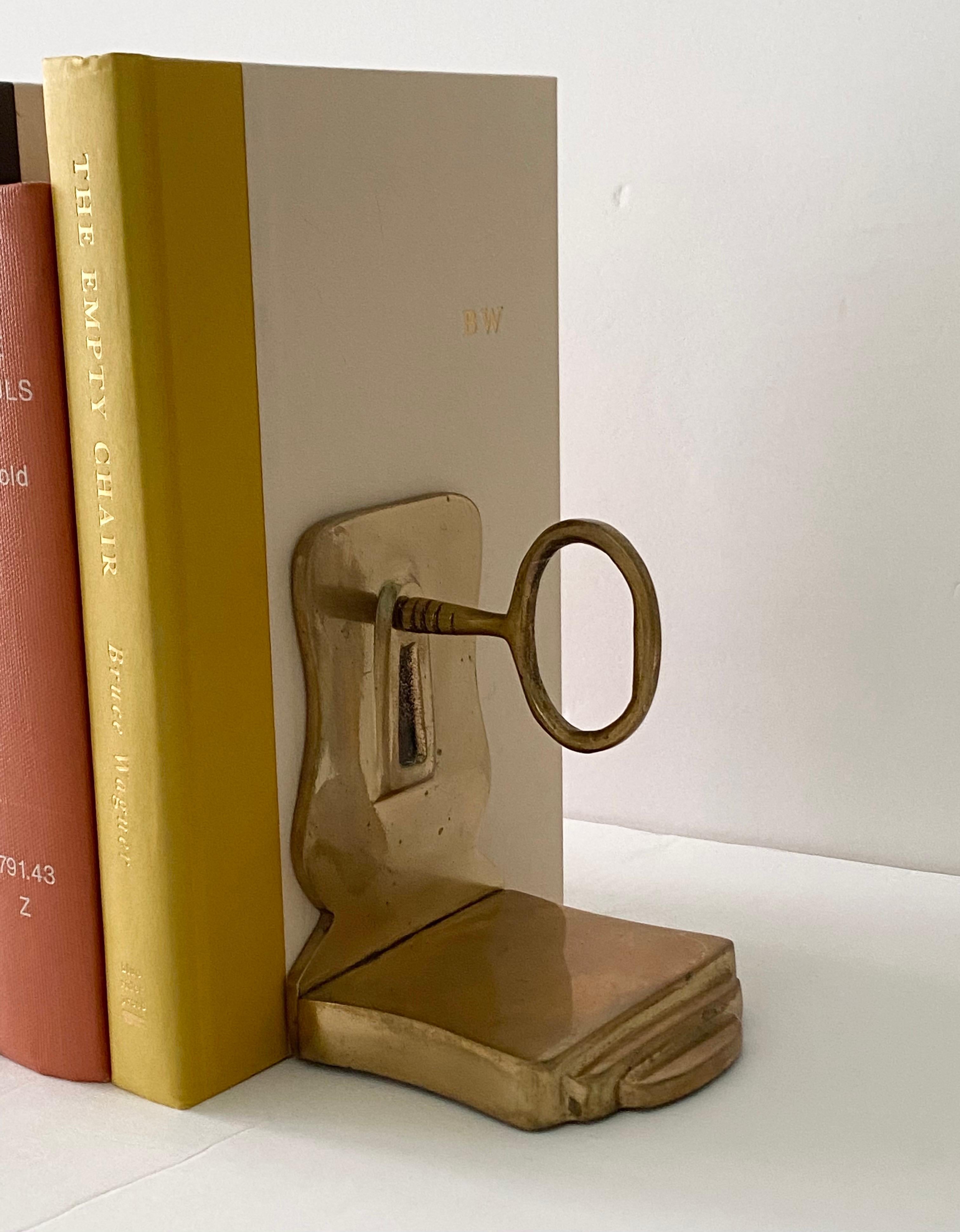 American 1950s Brass Antique Bridge Ward Key Bookends – a Pair
