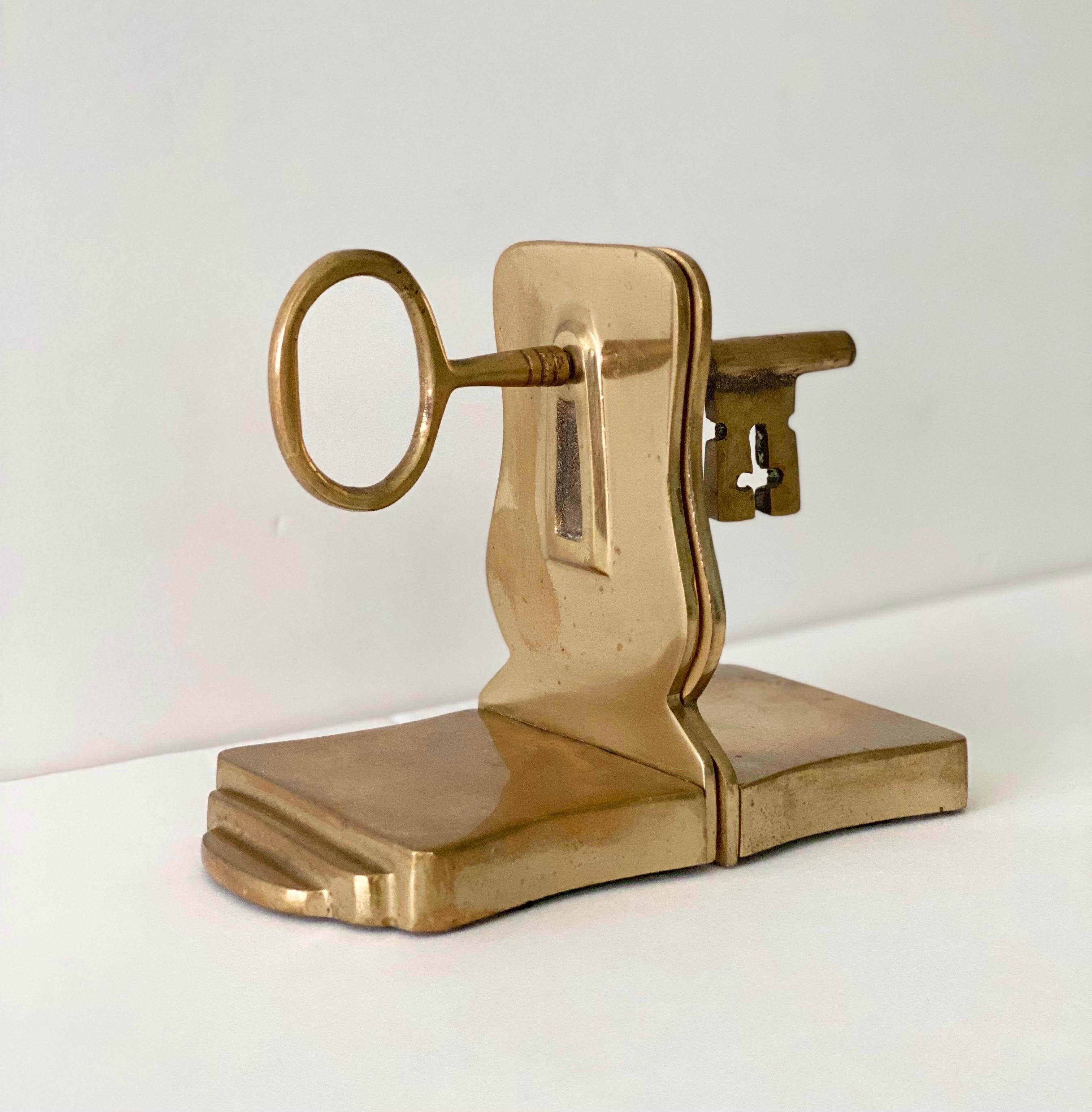 1950s Brass Antique Bridge Ward Key Bookends – a Pair 1
