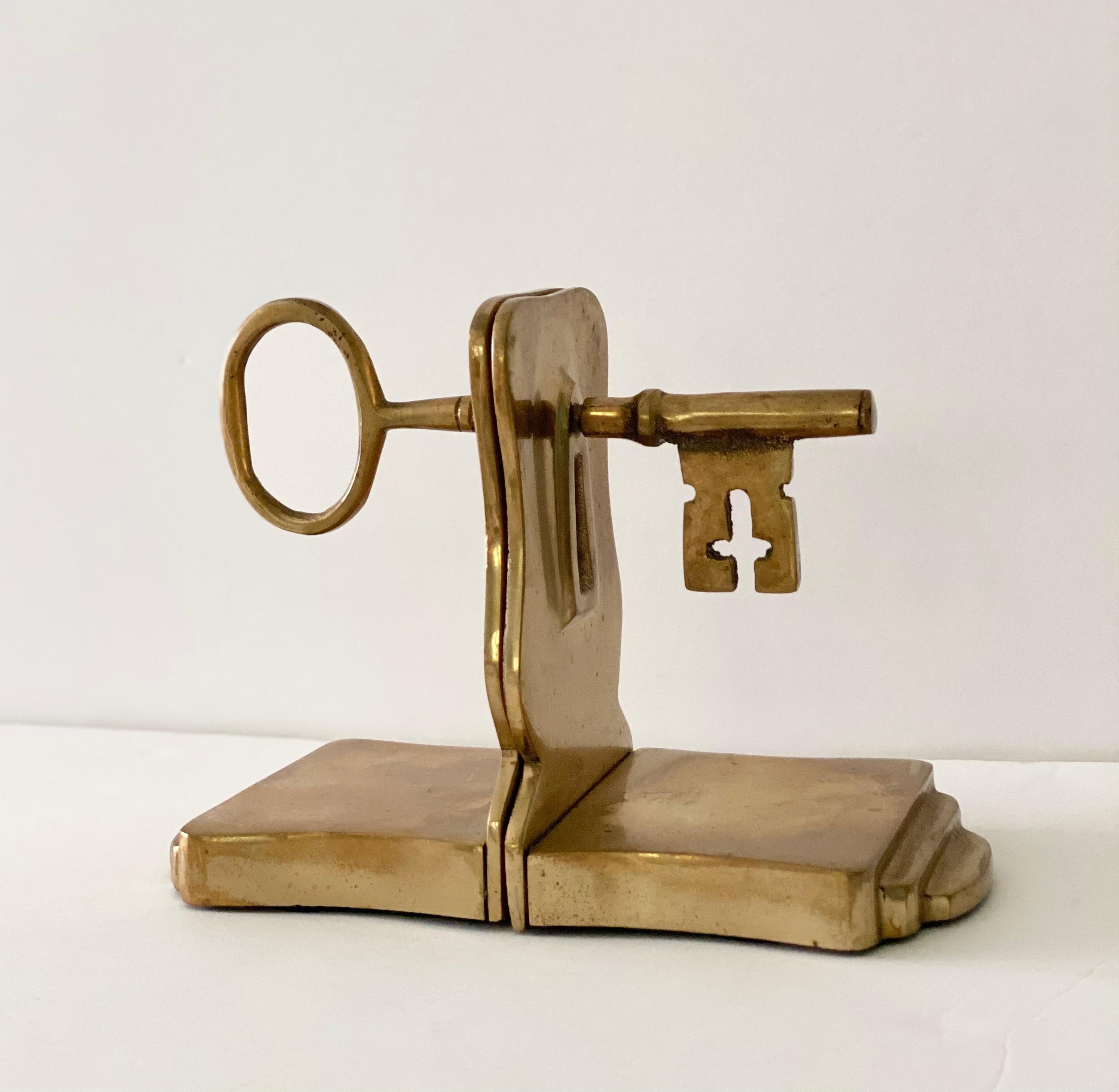 1950s Brass Antique Bridge Ward Key Bookends – a Pair 2