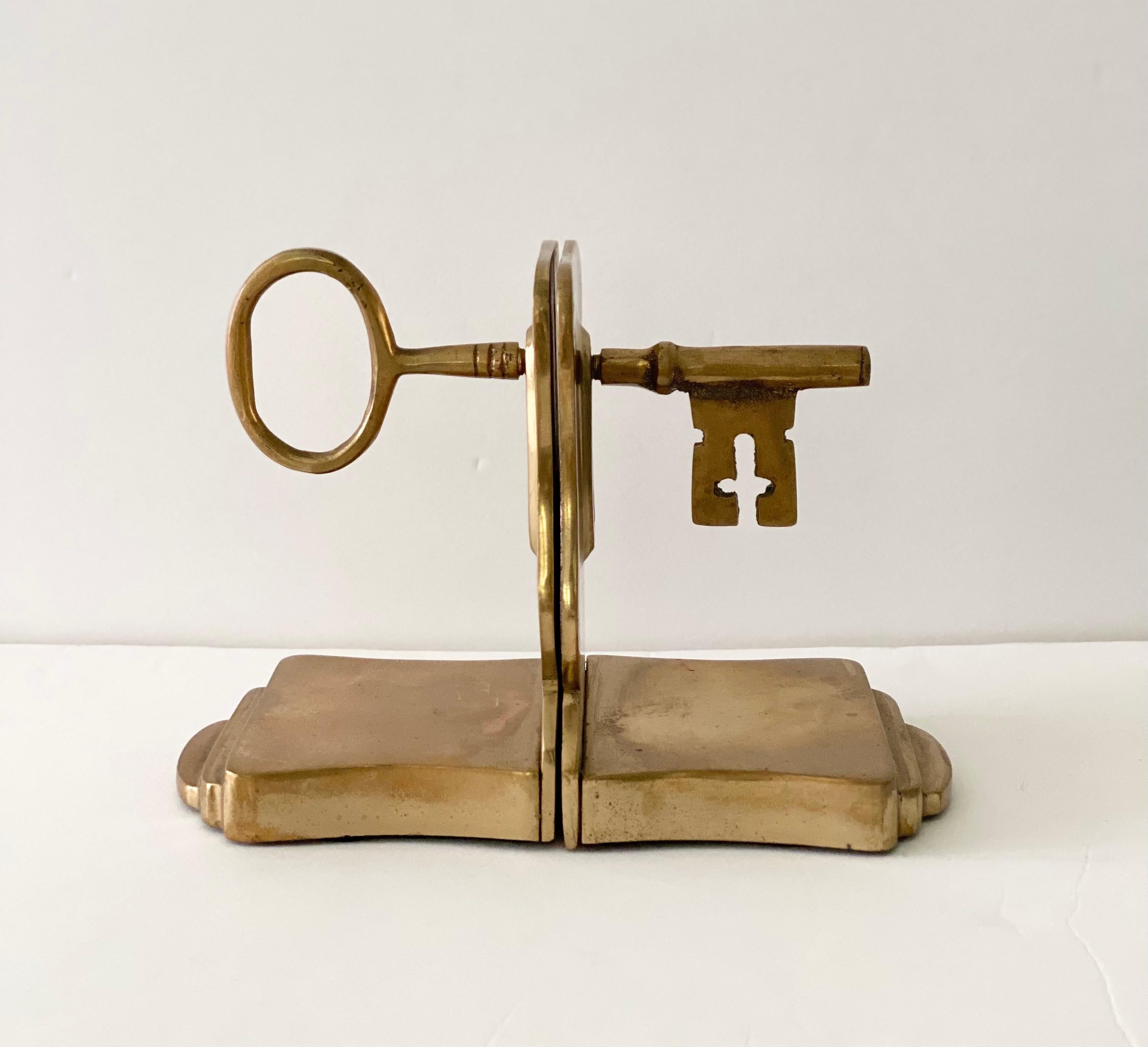 1950s Brass Antique Bridge Ward Key Bookends – a Pair 3