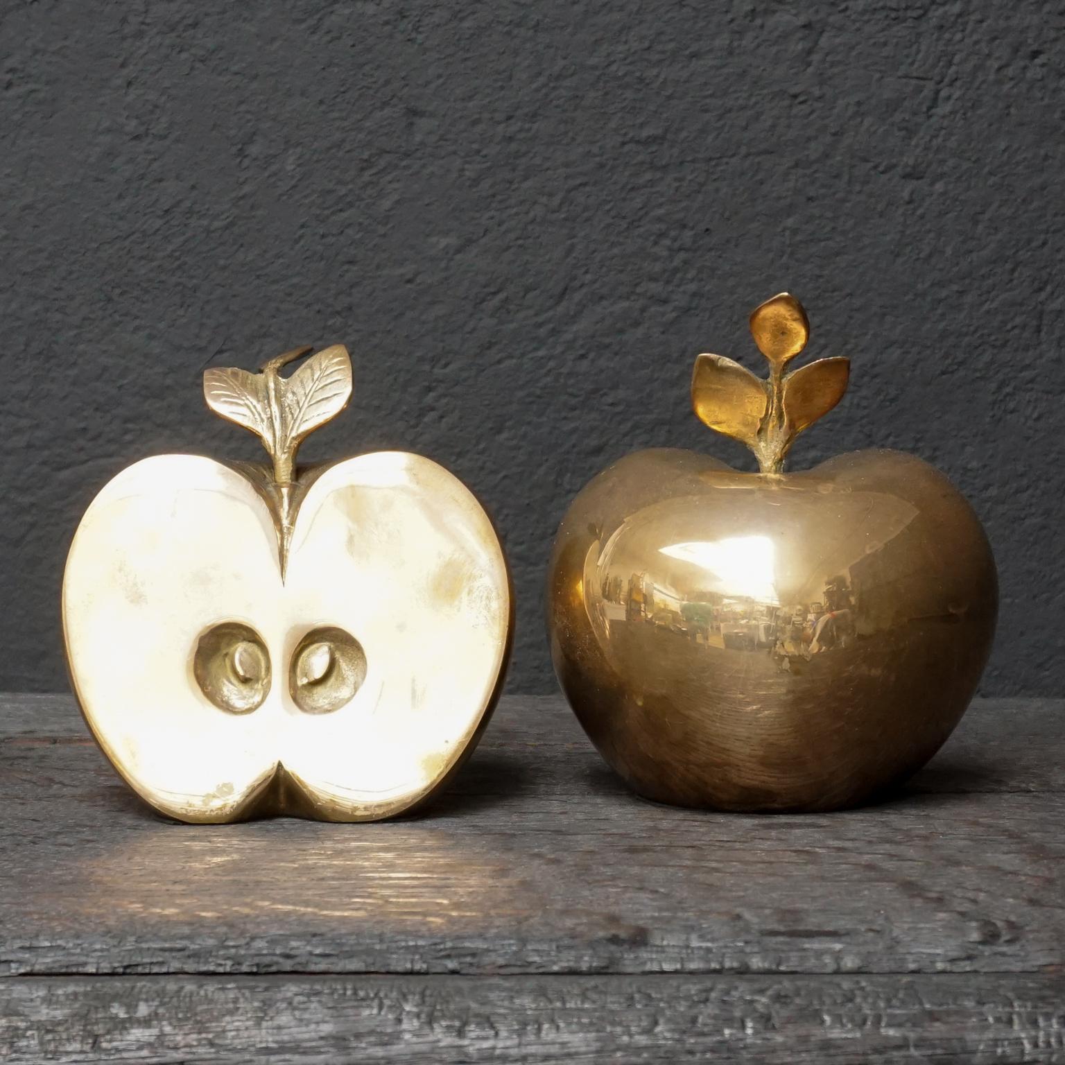 20th Century 1950s Brass Apple Bookends or Paperweights
