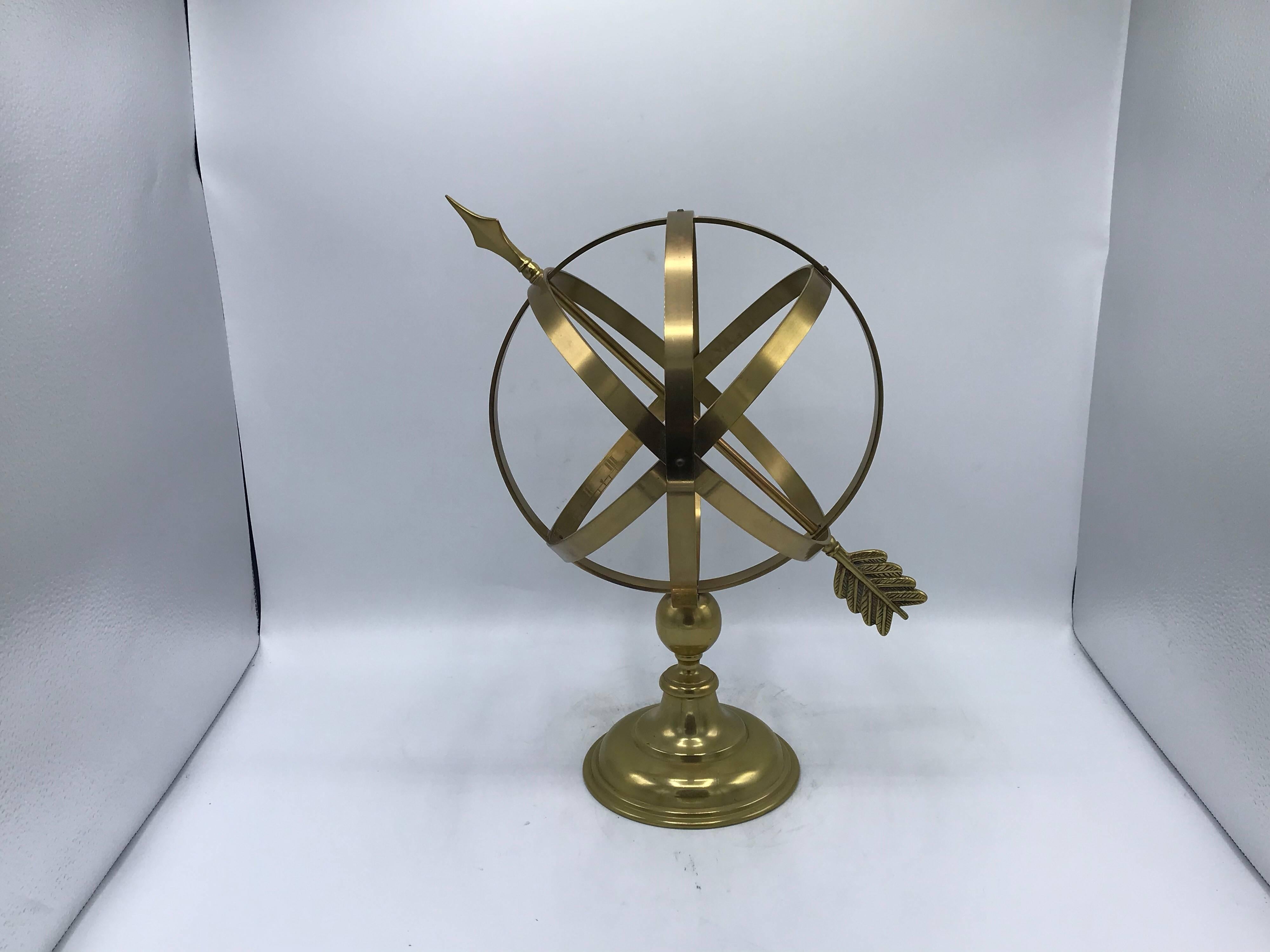 Listed is a fabulous, 1950s brass armillary sculpture. This piece has a lovely, aged patina. Great detailing, especially around the equator’s ring, with markings to scale (see photo 9). Heavy.