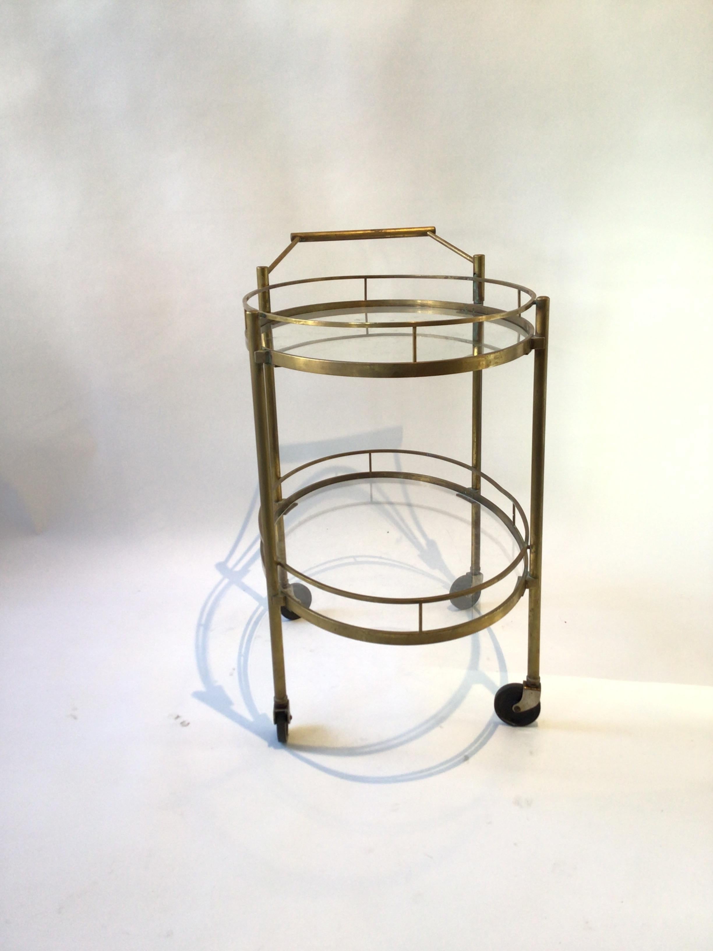 1950s Brass Bar Cart In Good Condition In Tarrytown, NY