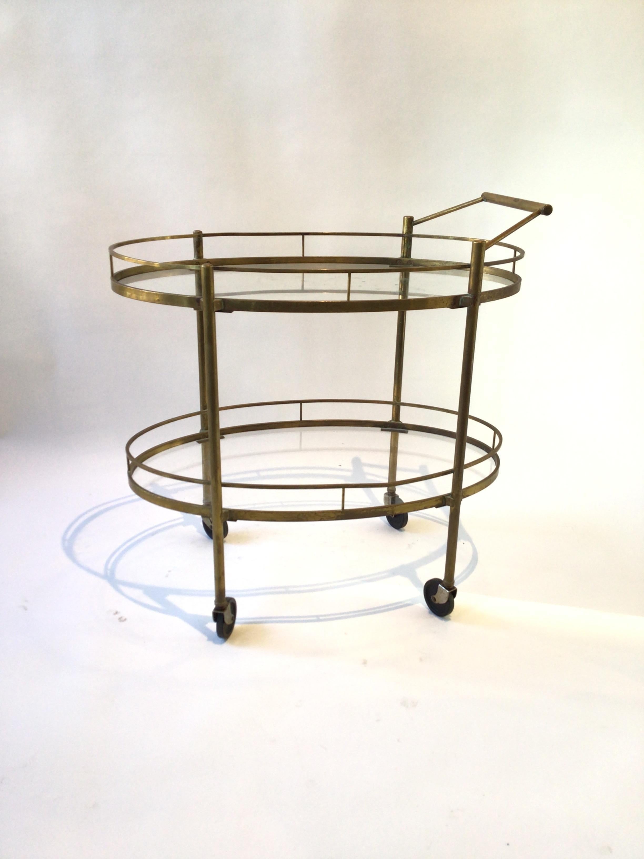 Mid-20th Century 1950s Brass Bar Cart