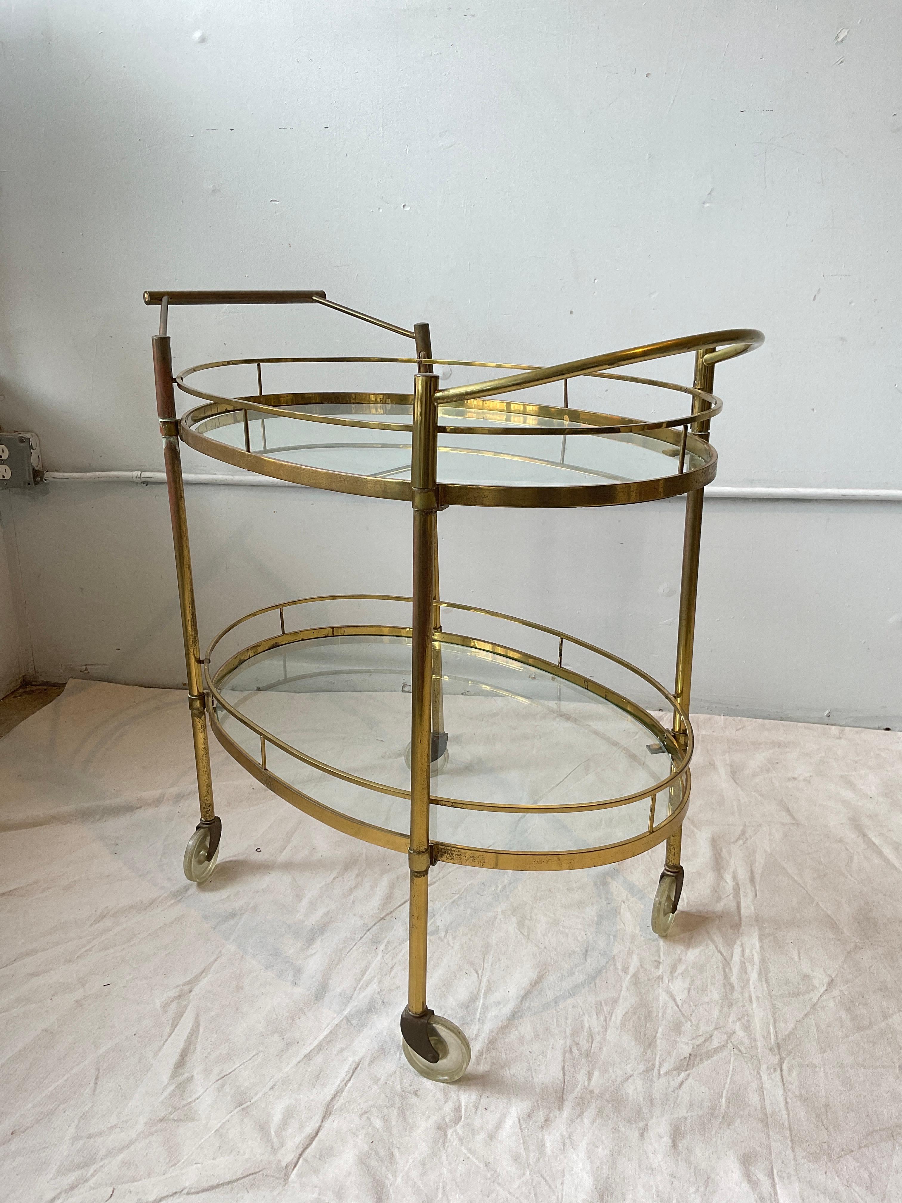 1950s Brass BarCart In Good Condition For Sale In Tarrytown, NY