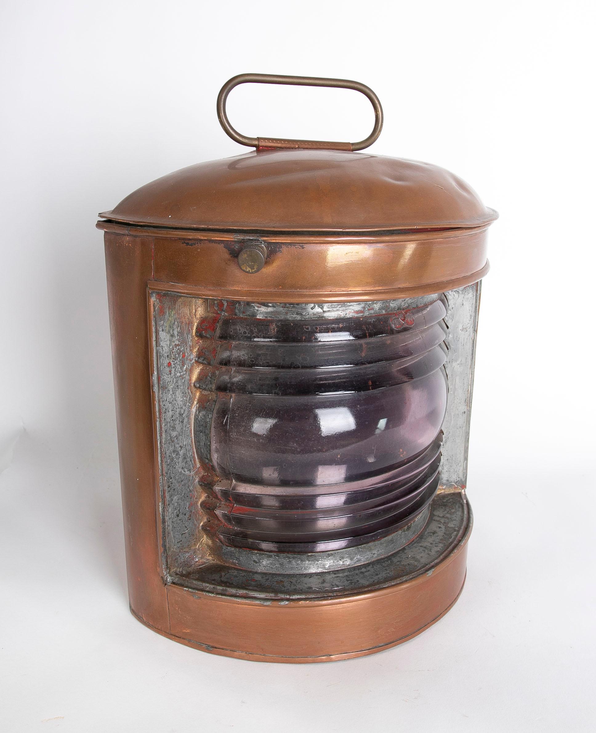 1950s Brass Boat Lantern with Special Glass For Sale 6
