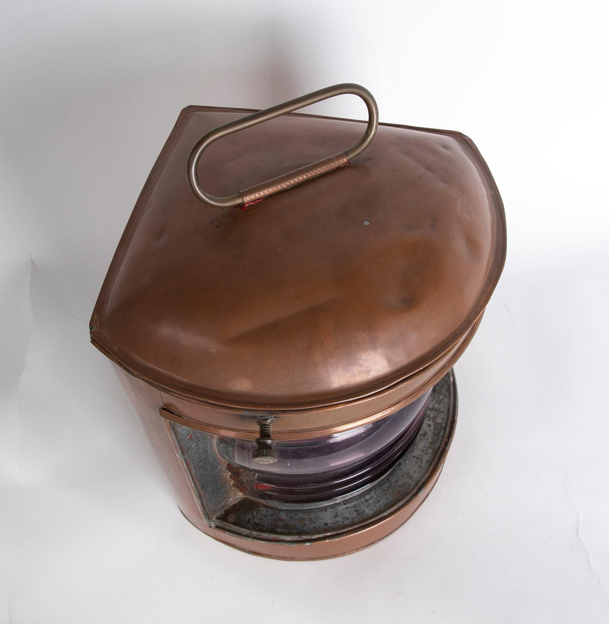 1950s Brass Boat Lantern with Special Glass For Sale 8