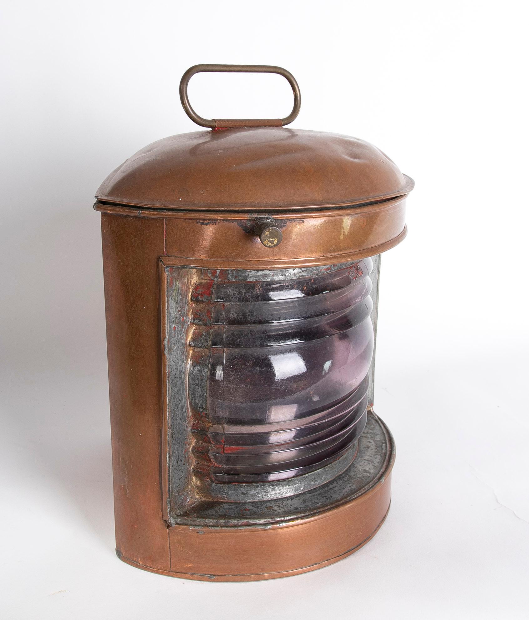 1950s Brass Boat Lantern with Special Glass For Sale 10