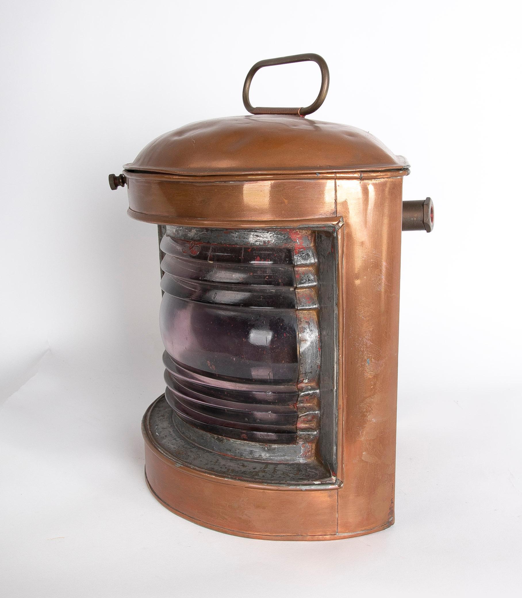 1950s Brass Boat Lantern with Special Glass In Good Condition For Sale In Marbella, ES