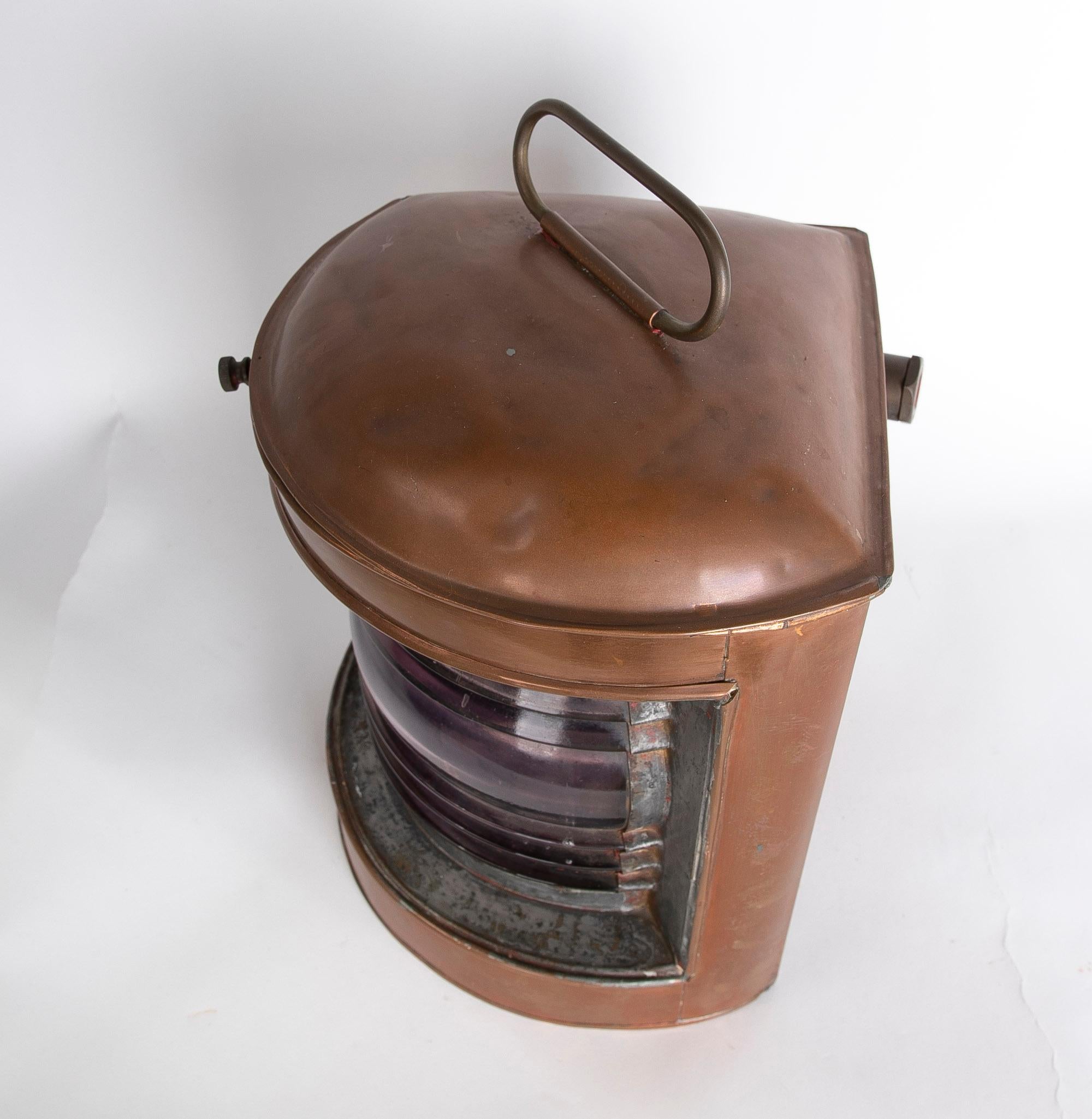 20th Century 1950s Brass Boat Lantern with Special Glass For Sale