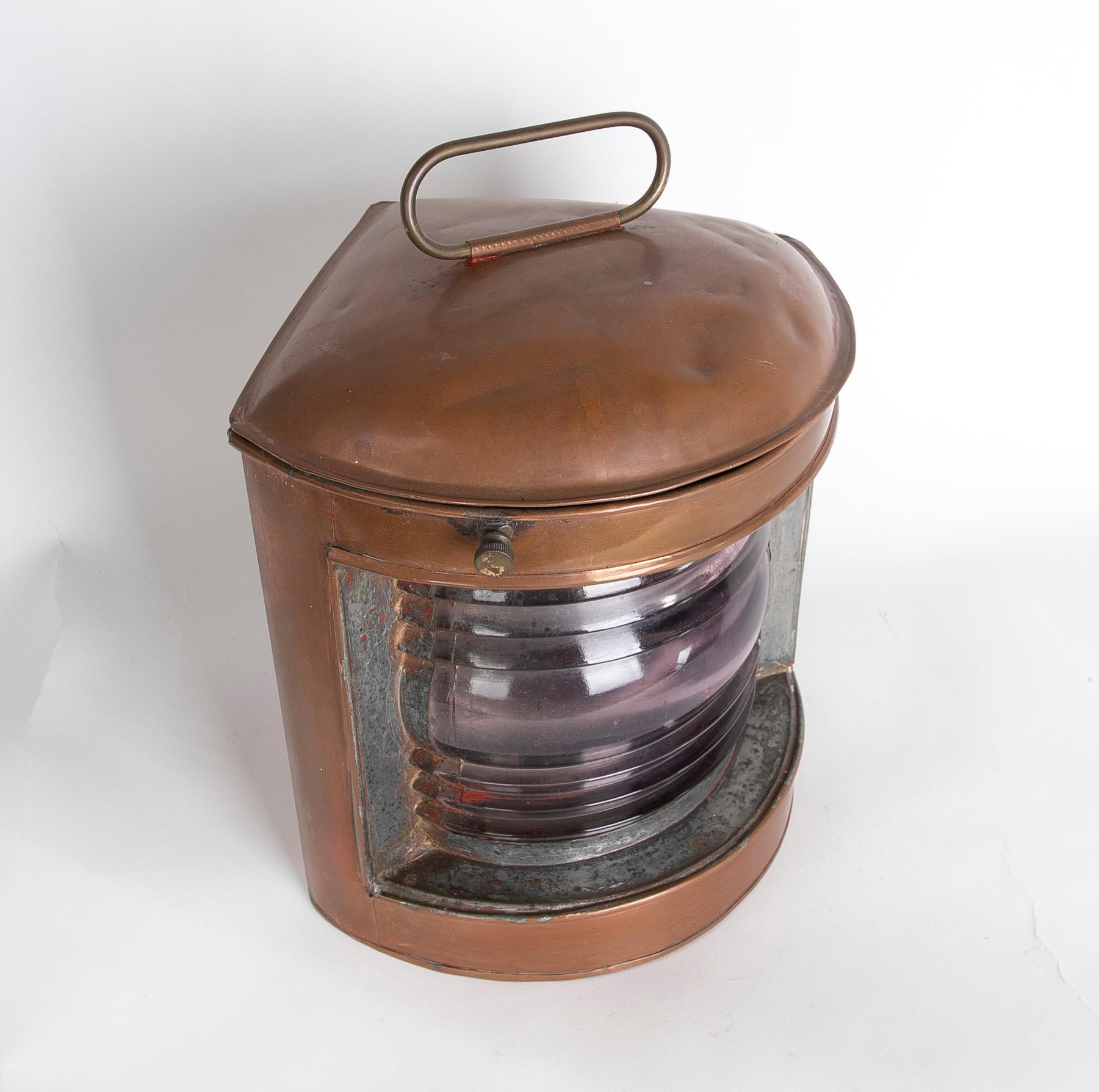 1950s Brass Boat Lantern with Special Glass For Sale 5