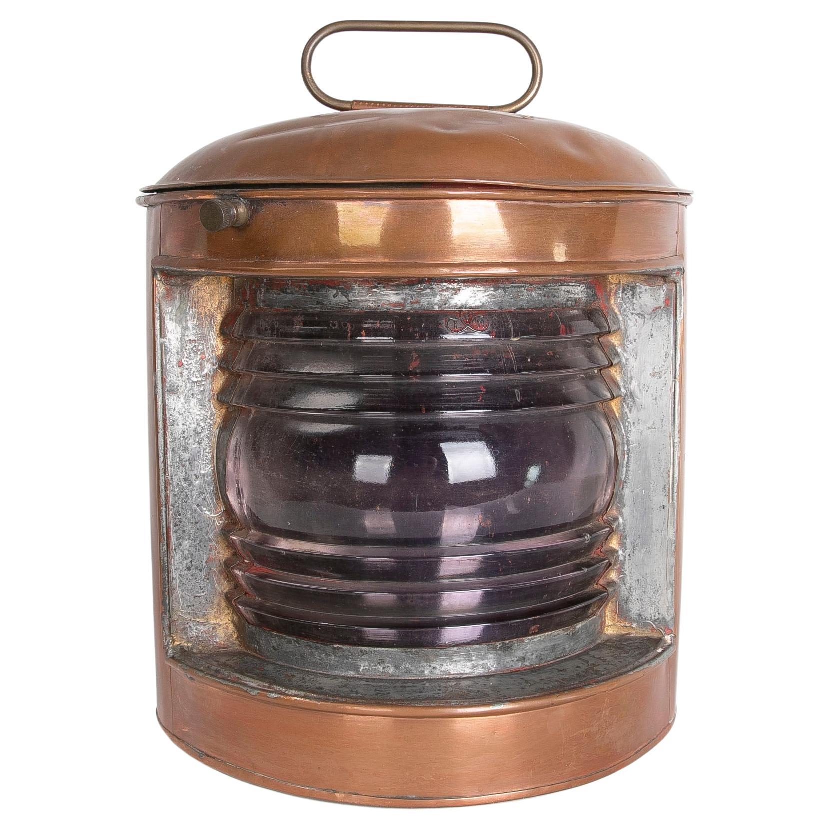 1950s Brass Boat Lantern with Special Glass For Sale