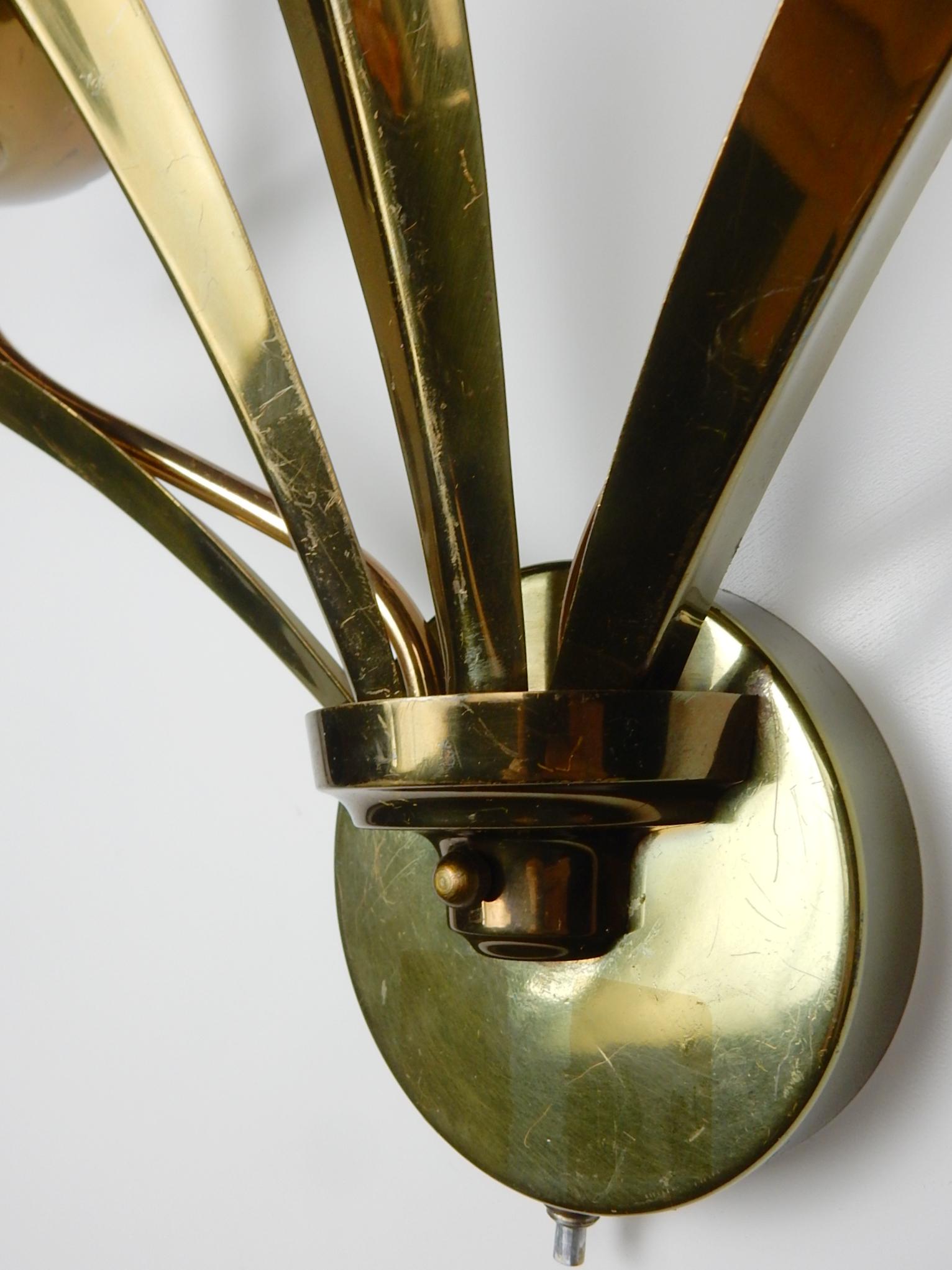 1950's Brass Botanical Sconces Lamps 1