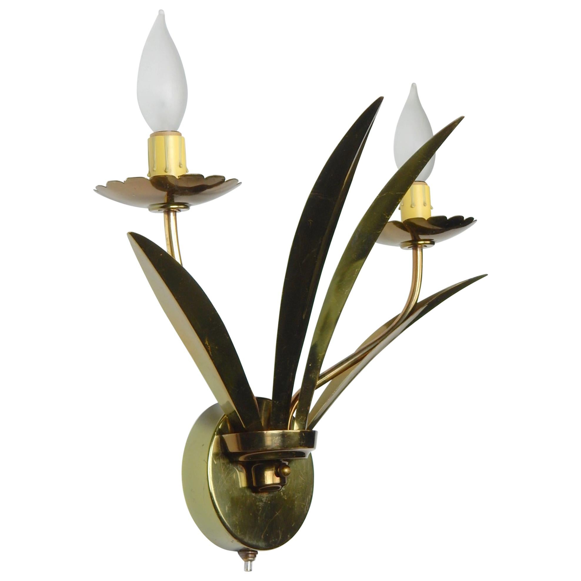 1950's Brass Botanical Sconces Lamps