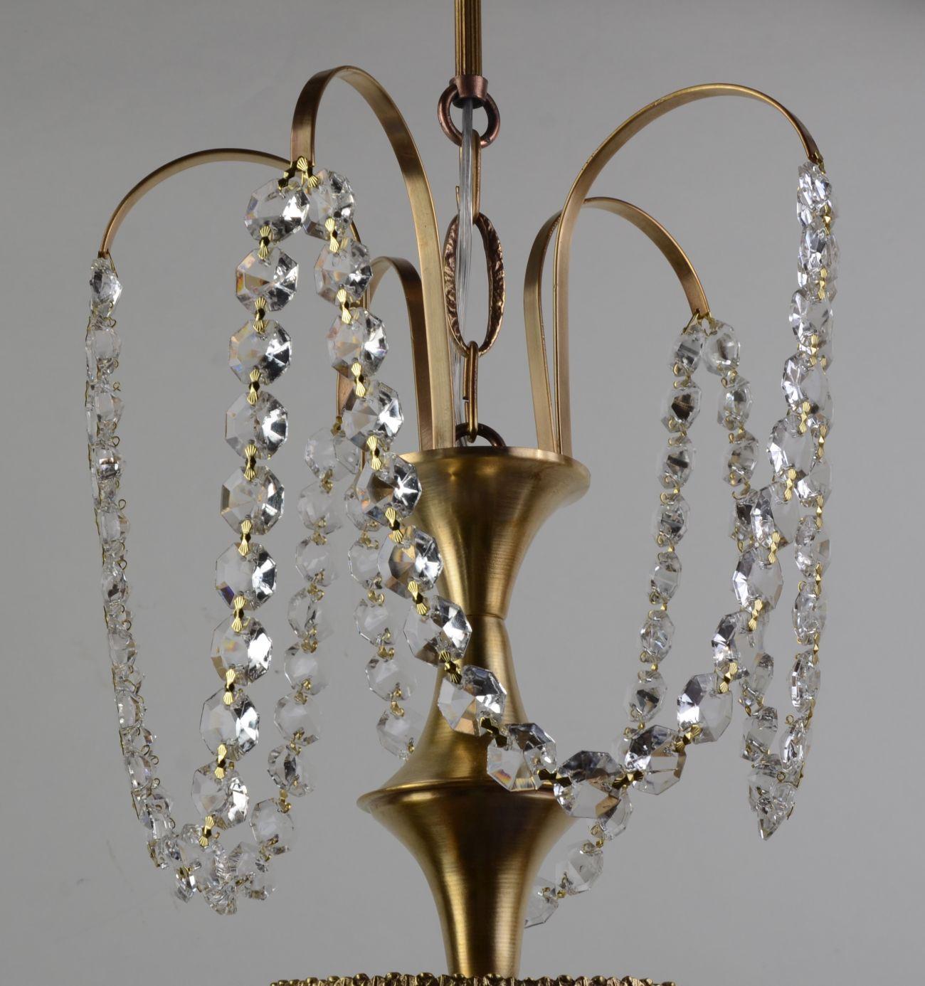 20th Century 1950s Brass Ceiling Lamp with Original Murano Glass Lampshade, Spain