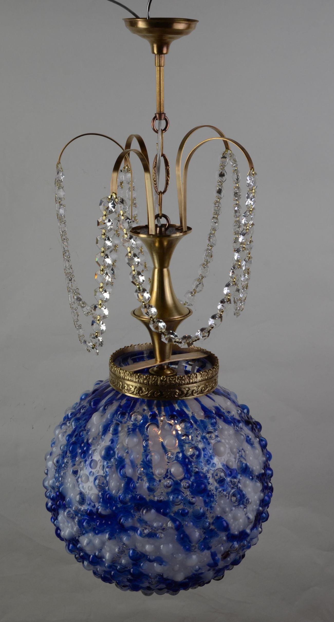 1950s Brass Ceiling Lamp with Original Murano Glass Lampshade, Spain 2