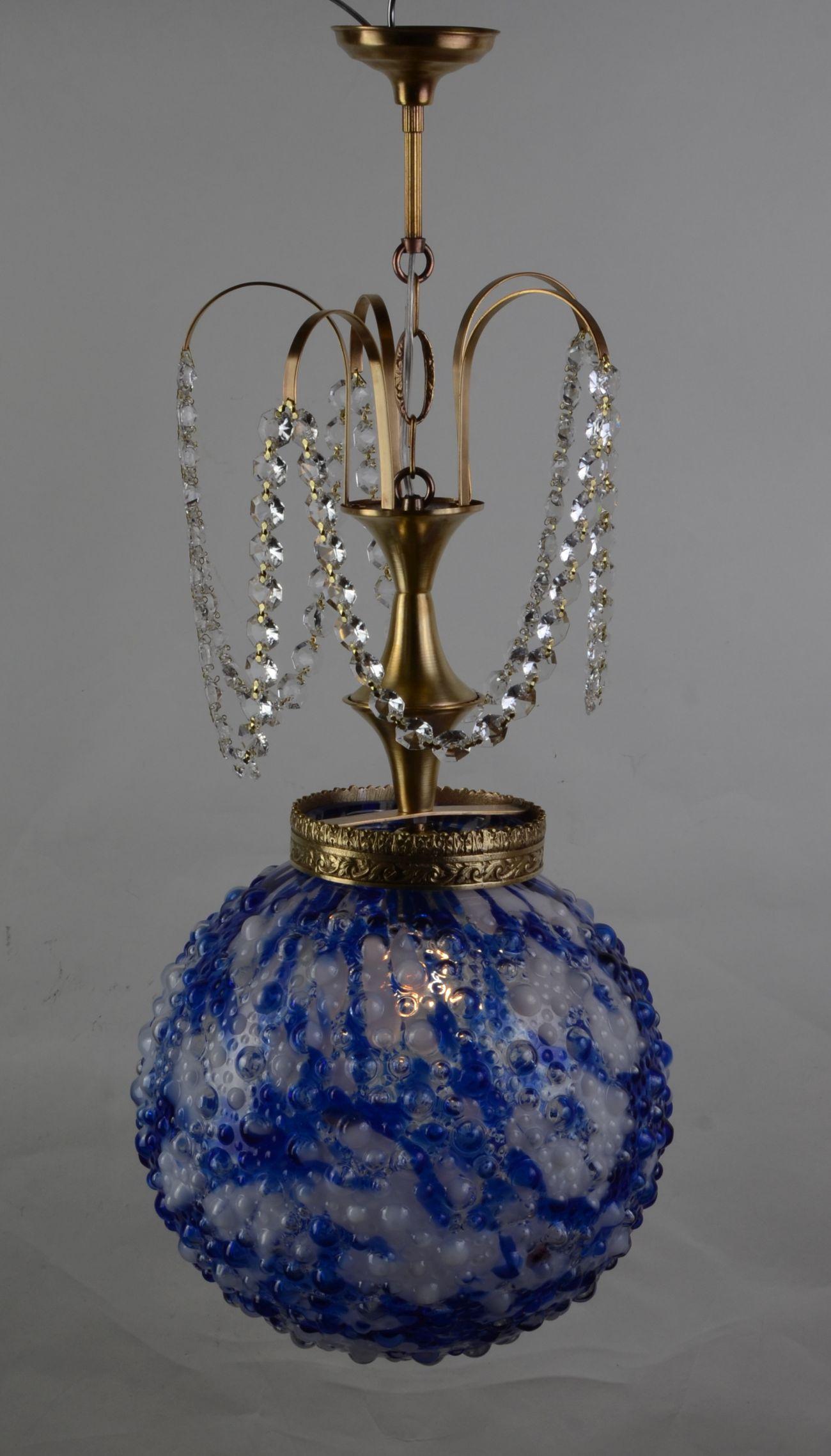 1950s Brass Ceiling Lamp with Original Murano Glass Lampshade, Spain 3