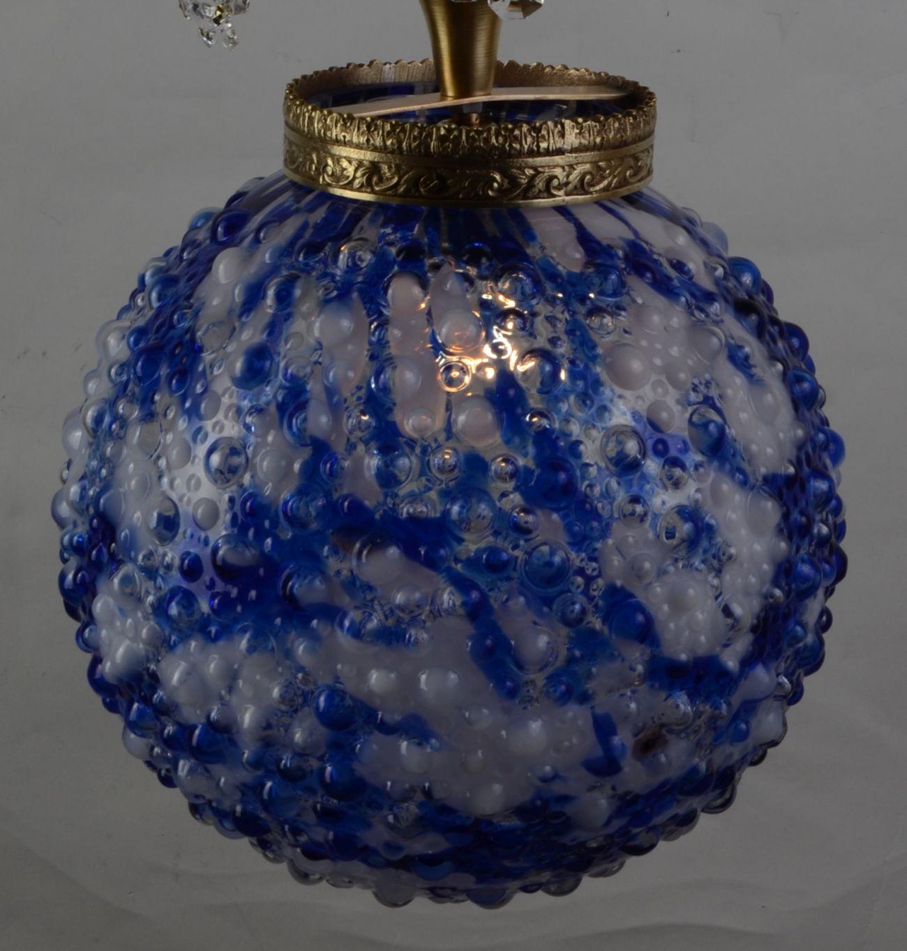 1950s Brass Ceiling Lamp with Original Murano Glass Lampshade, Spain 4