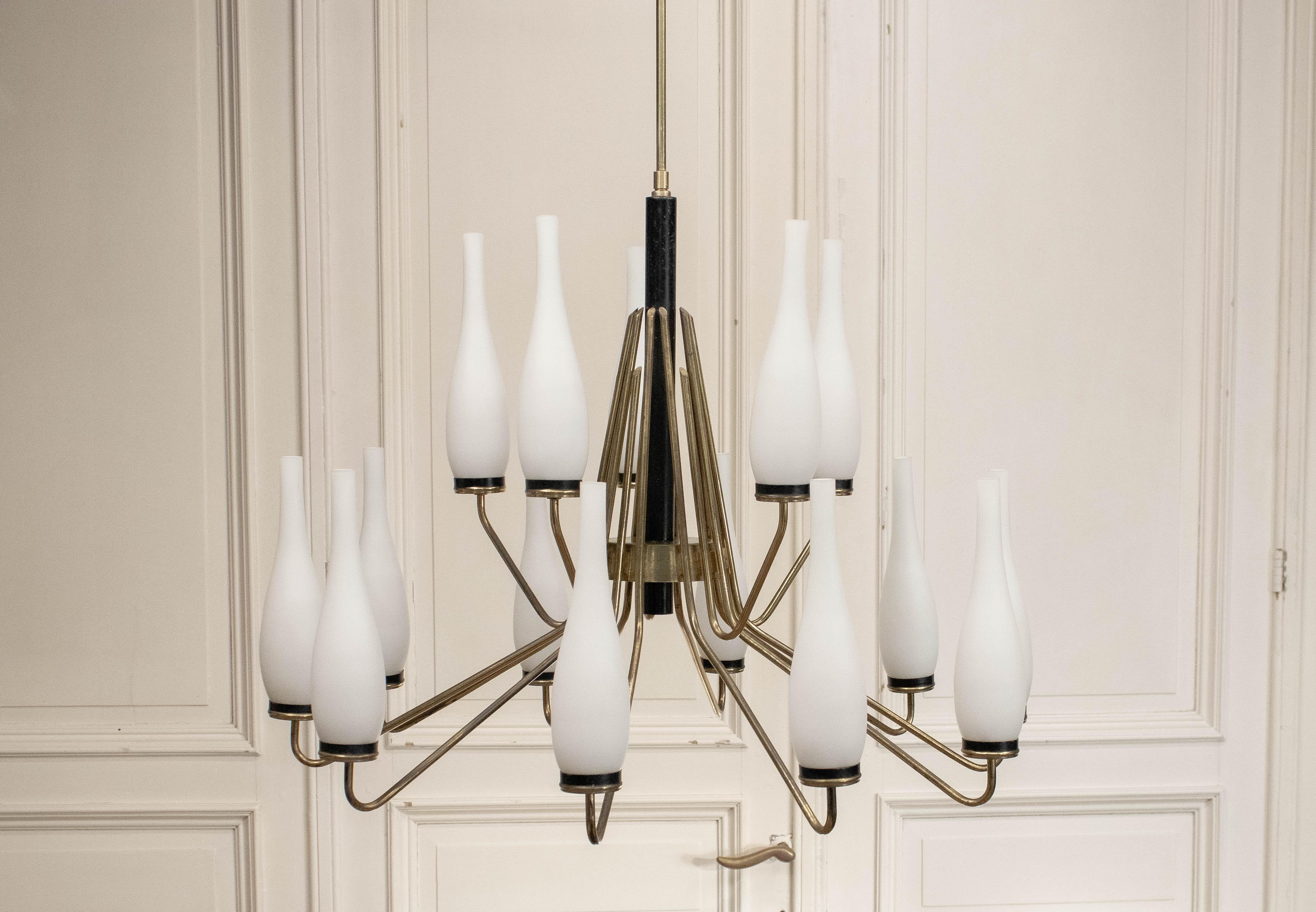 Mid-20th Century 1950s, Brass Chandelier by Stilnovo, Italy For Sale