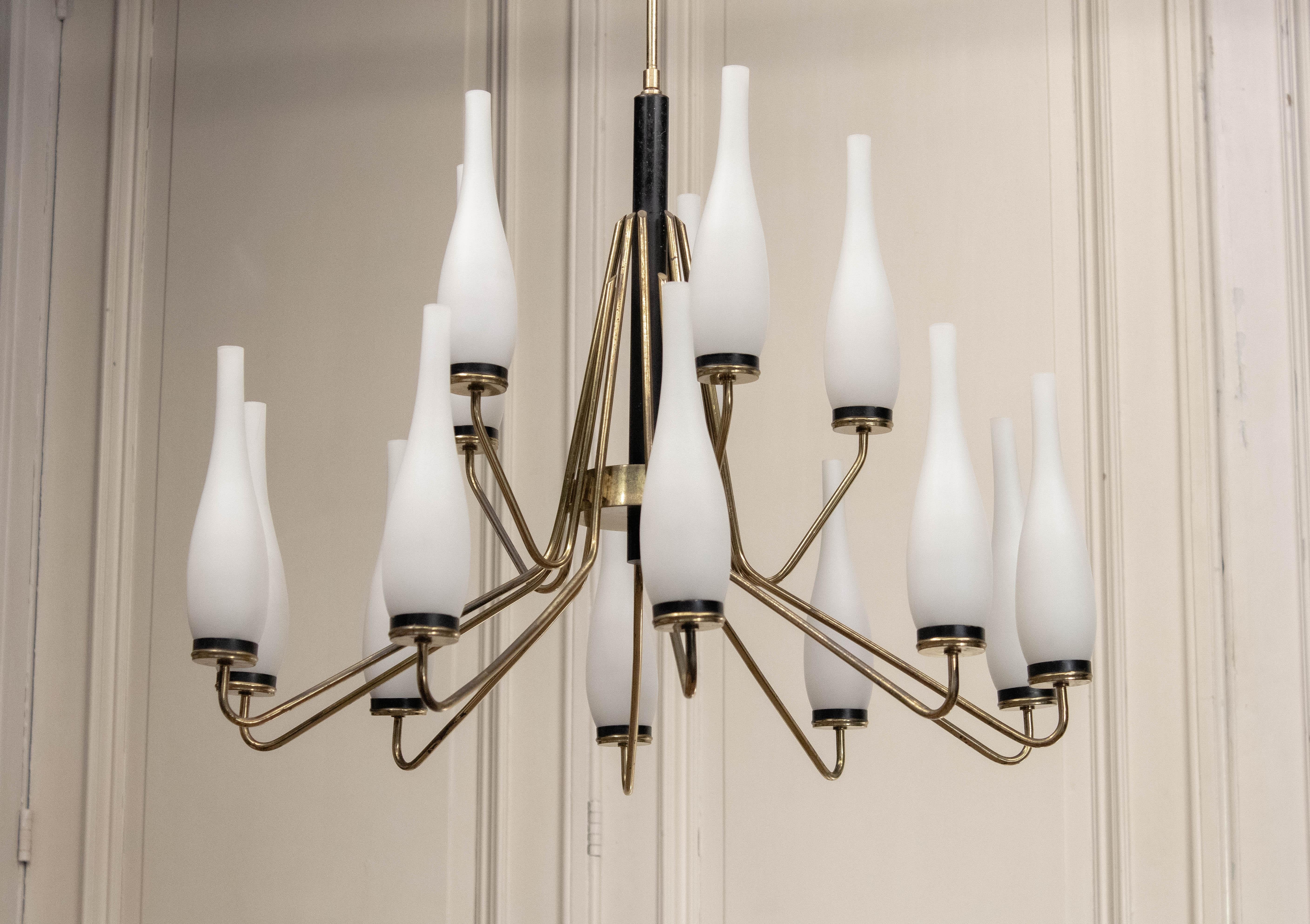 1950s, Brass Chandelier by Stilnovo, Italy For Sale 1