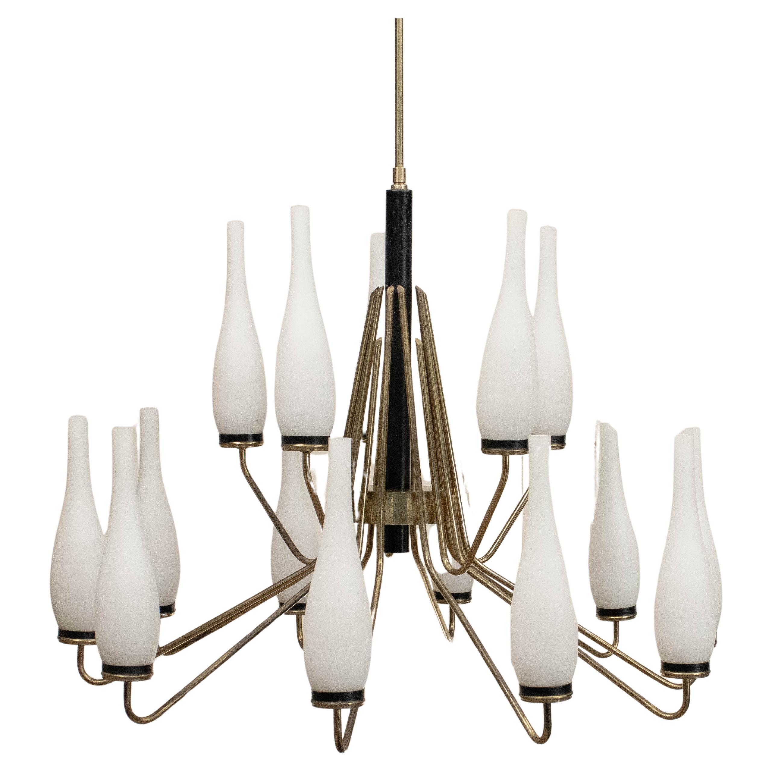 1950, Lustre en laiton par Stilnovo, Italie