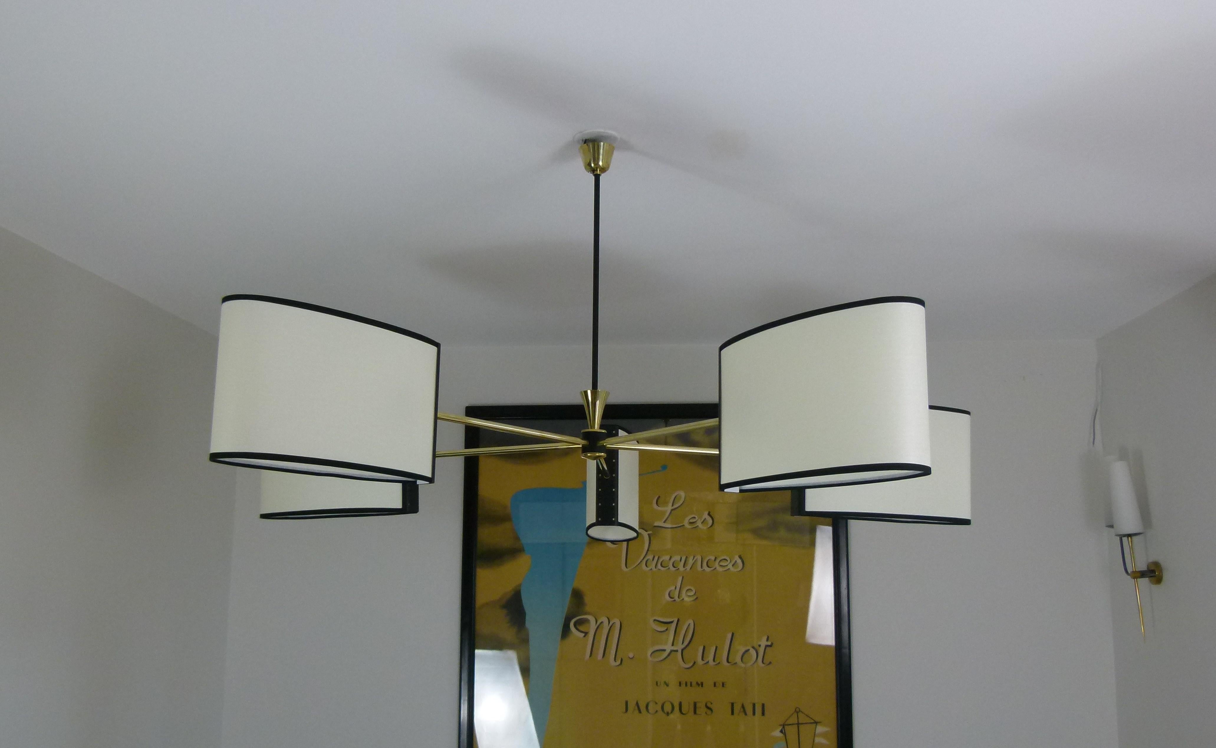 1950s Brass Chandelier with Five Lighted Arms by Maison Lunel 8