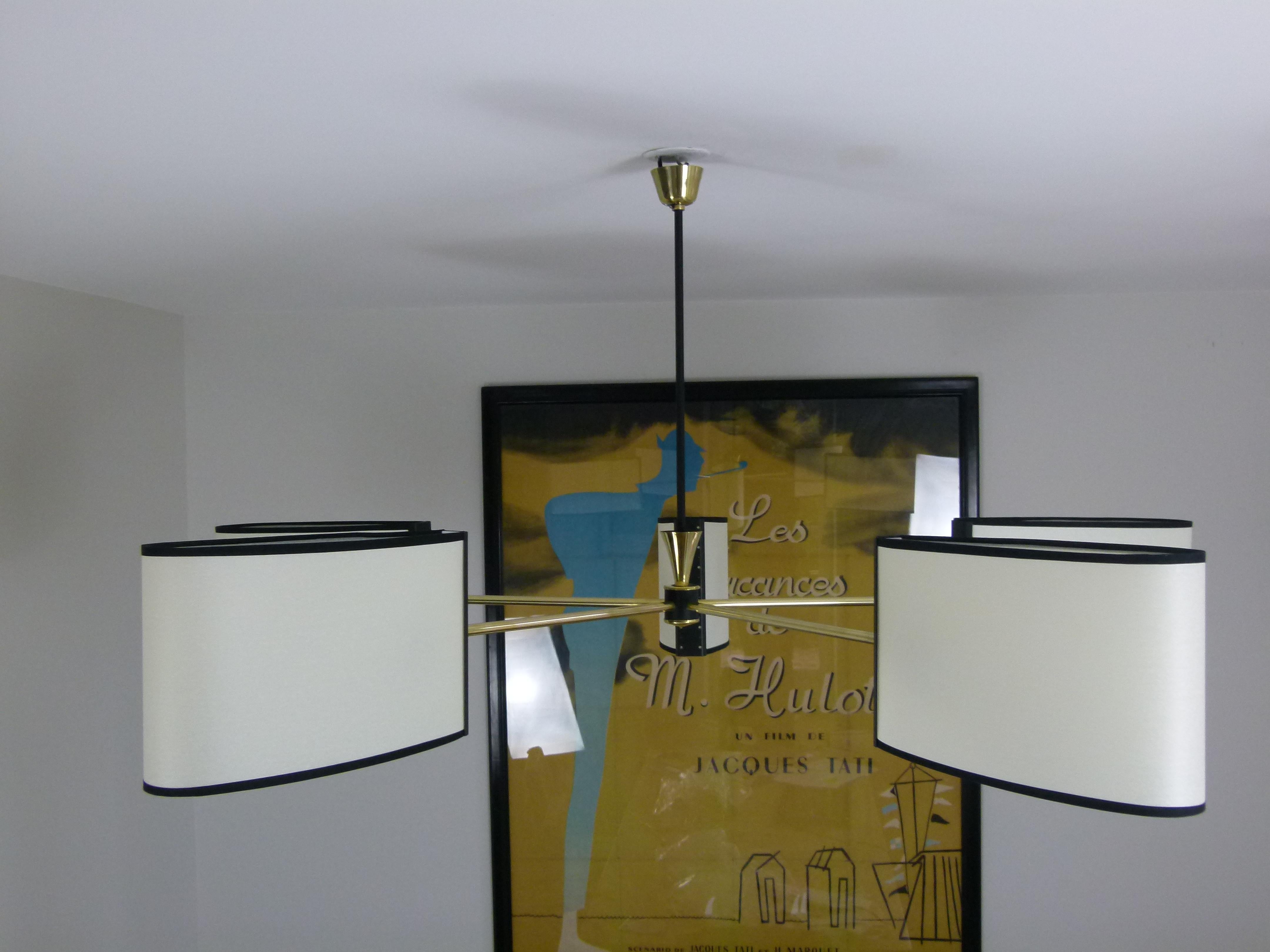 1950s Brass Chandelier with Five Lighted Arms by Maison Lunel 13