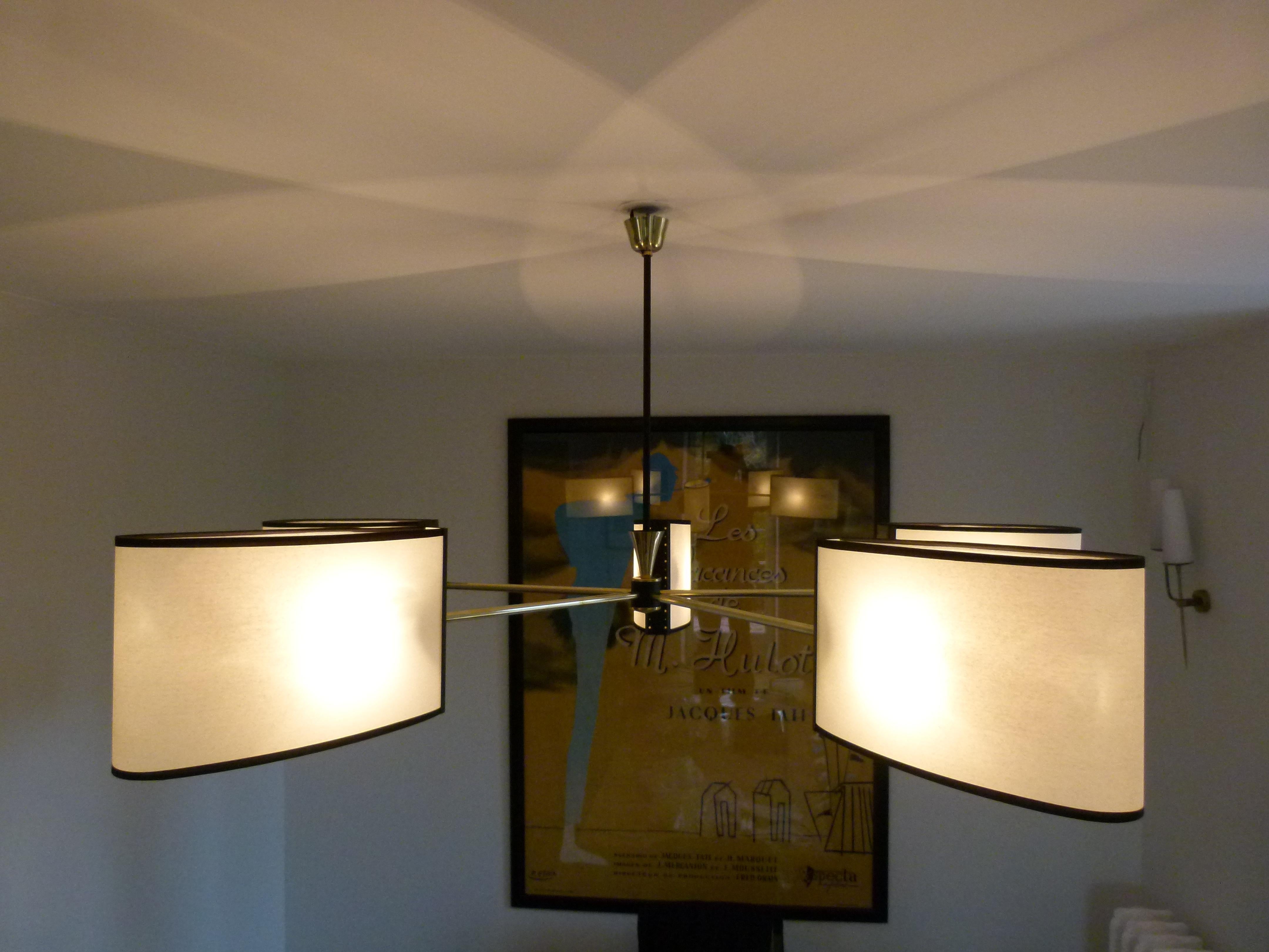 1950s Brass Chandelier with Five Lighted Arms by Maison Lunel 1