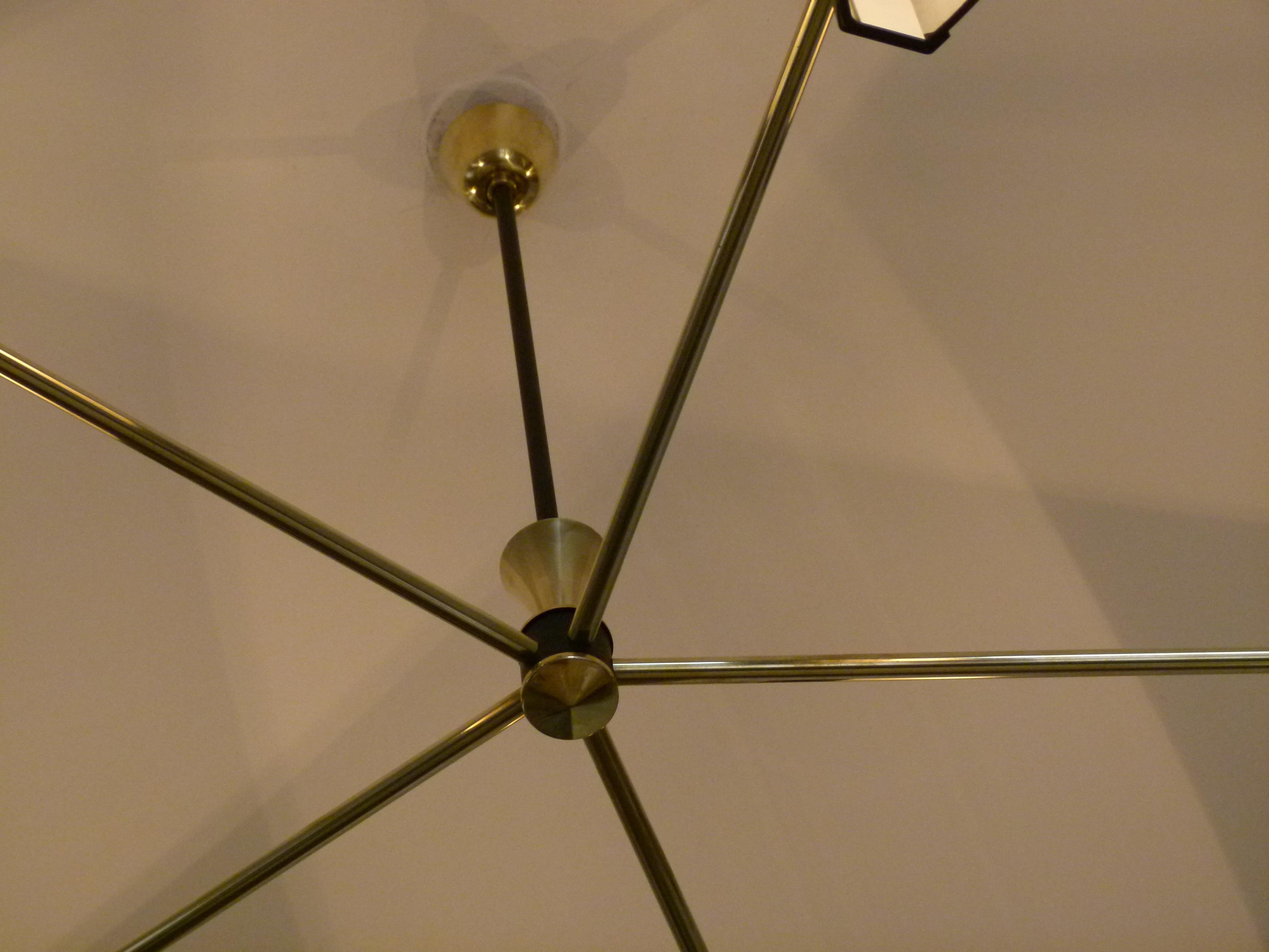1950s Brass Chandelier with Five Lighted Arms by Maison Lunel 2