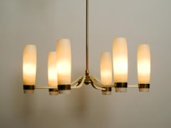 1950s Brass Chandelier with Long Glass Shades from the Vereinigten Werkstätten