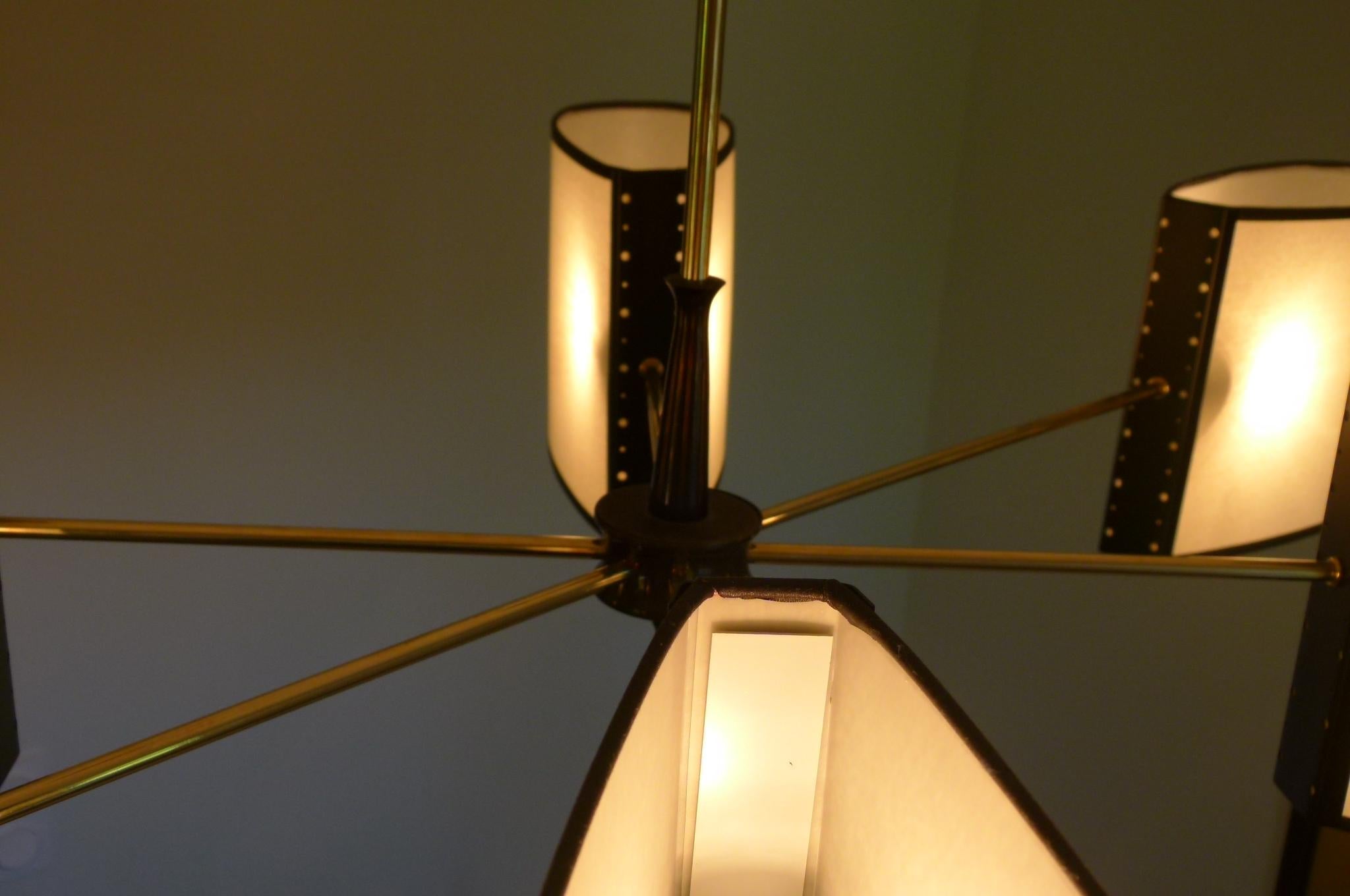 1950s Brass Chandelier with Six Lighted Arms by Maison Lunel 9