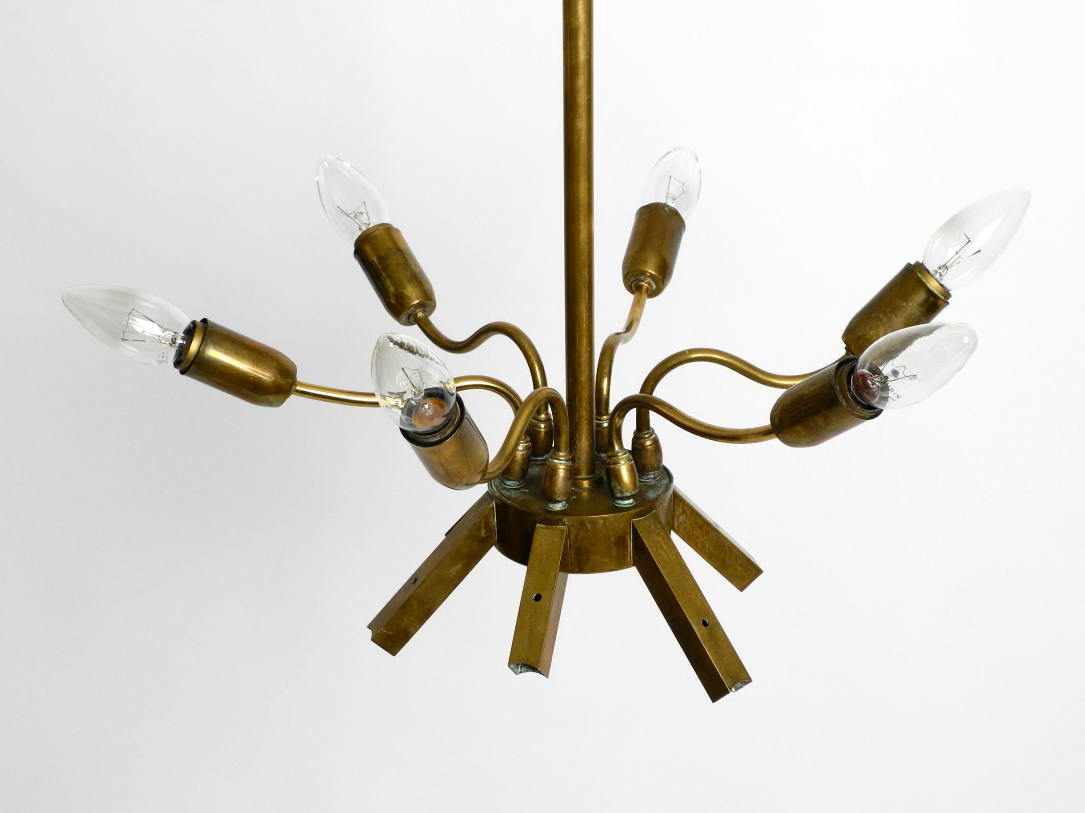 1950s Brass Chandelier with White and Transparent Murano Glasses by Franco Luce For Sale 1