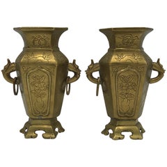 1950s Brass Chinoiserie Censor Vases, Pair