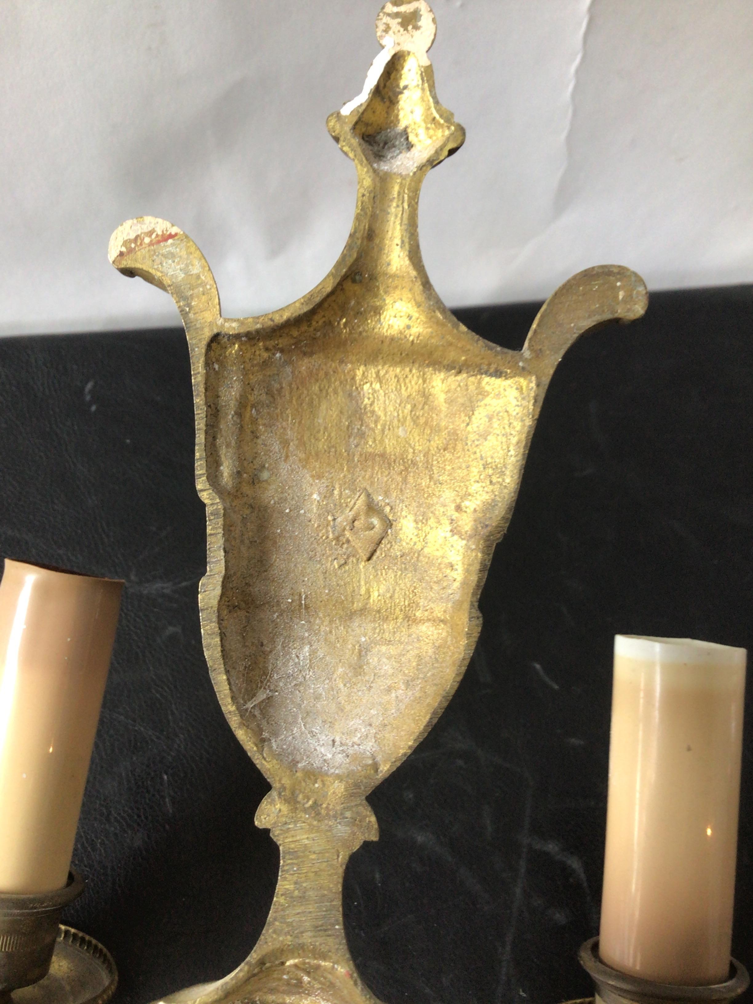 1950s Brass Classical Urn Sconces, 2 Pairs For Sale 6