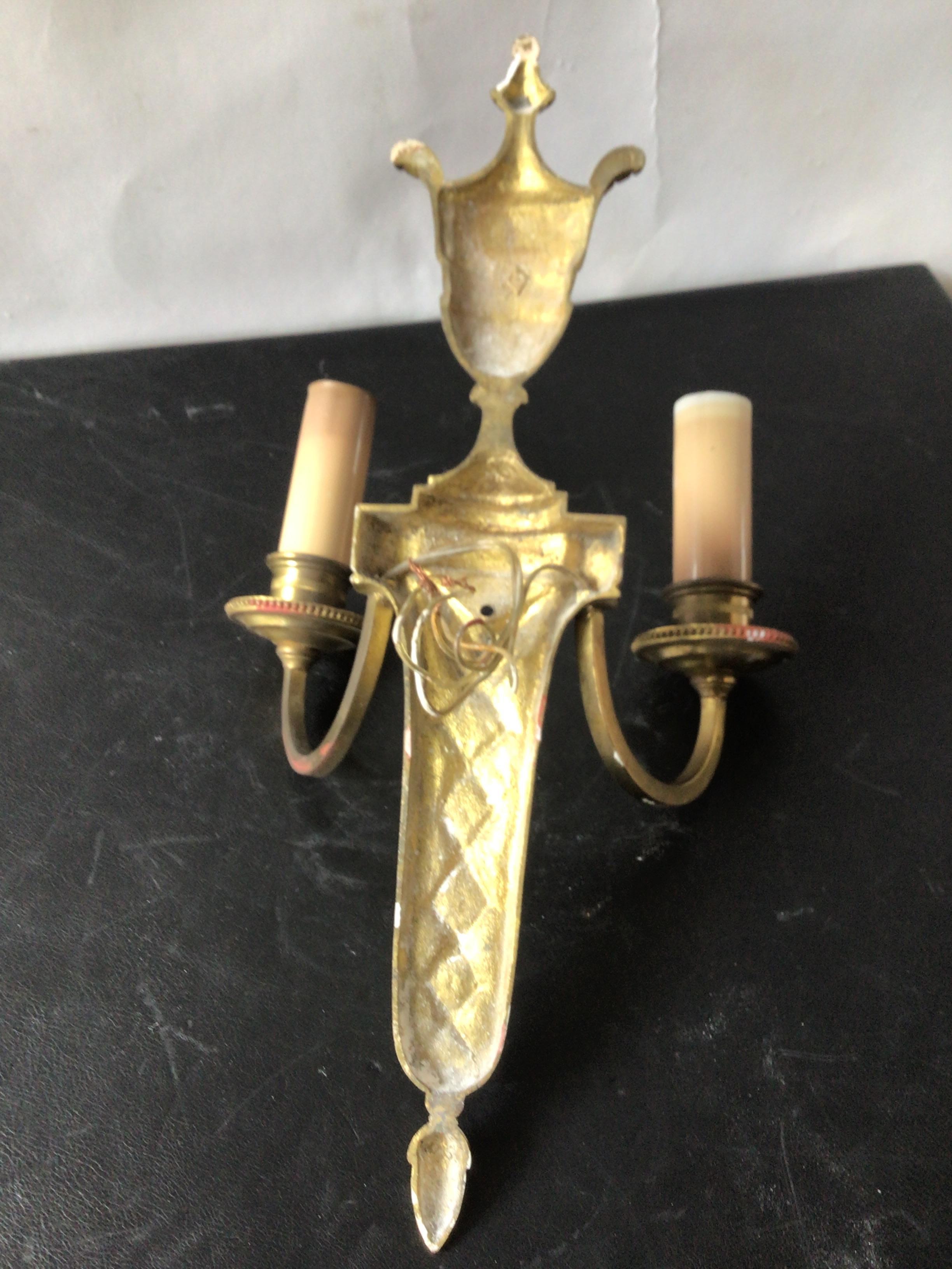 1950s Brass Classical Urn Sconces, 2 Pairs For Sale 7
