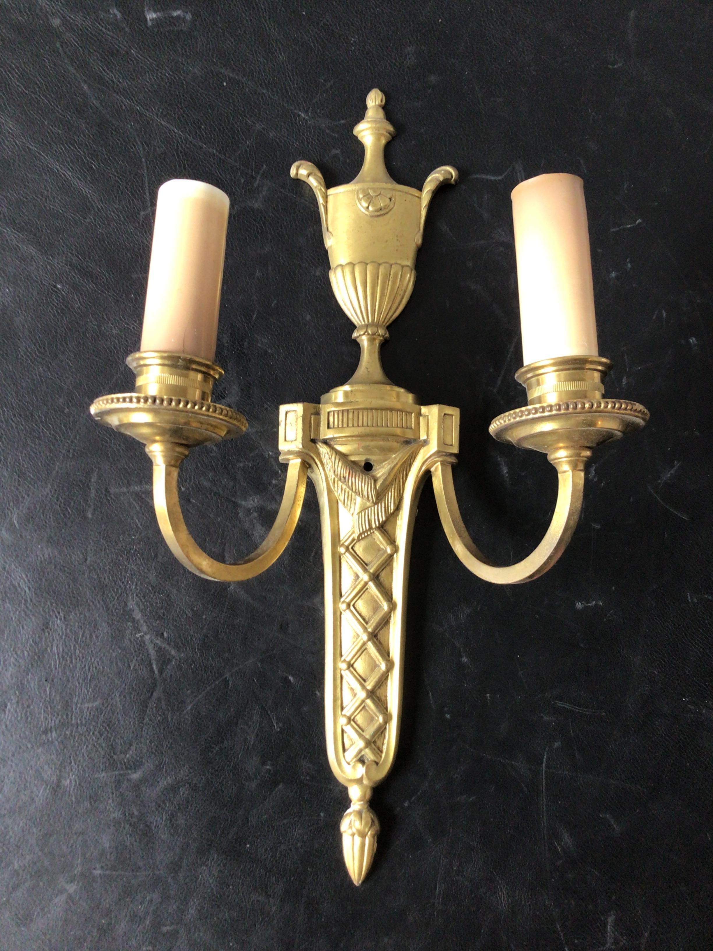 1950s Brass Classical Urn Sconces, 2 Pairs In Good Condition For Sale In Tarrytown, NY