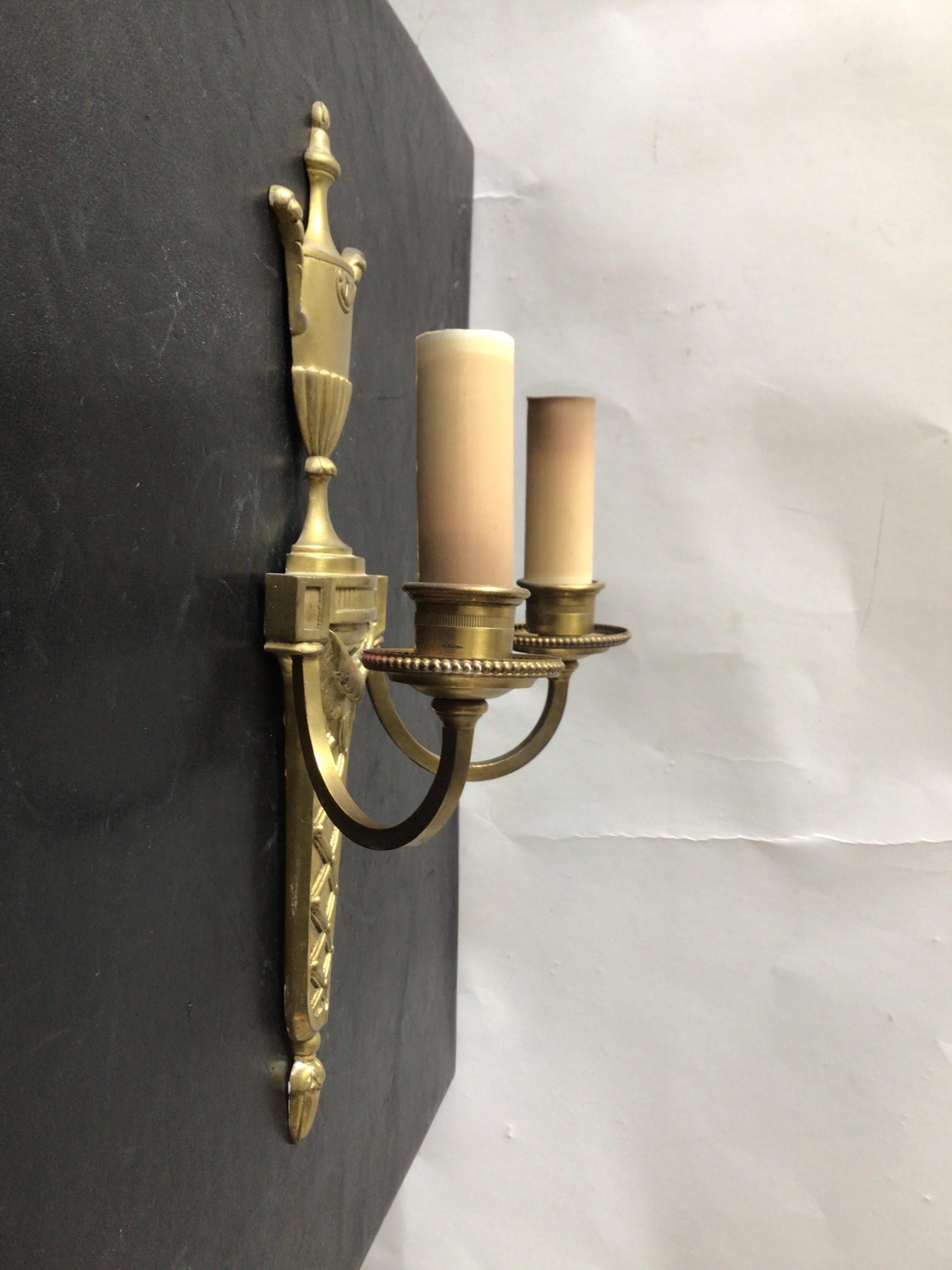 Mid-20th Century 1950s Brass Classical Urn Sconces, 2 Pairs For Sale