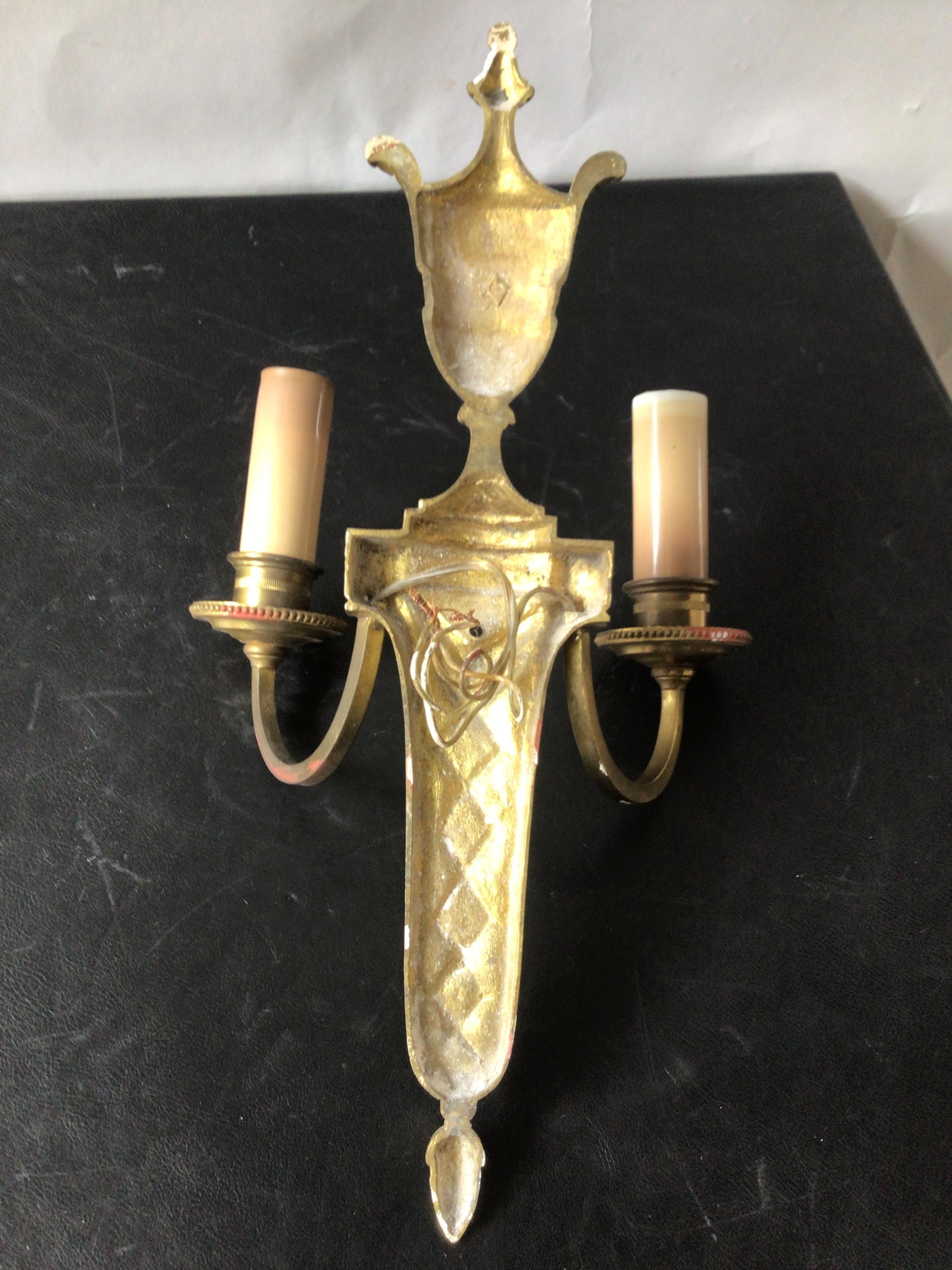 1950s Brass Classical Urn Sconces, 2 Pairs For Sale 4