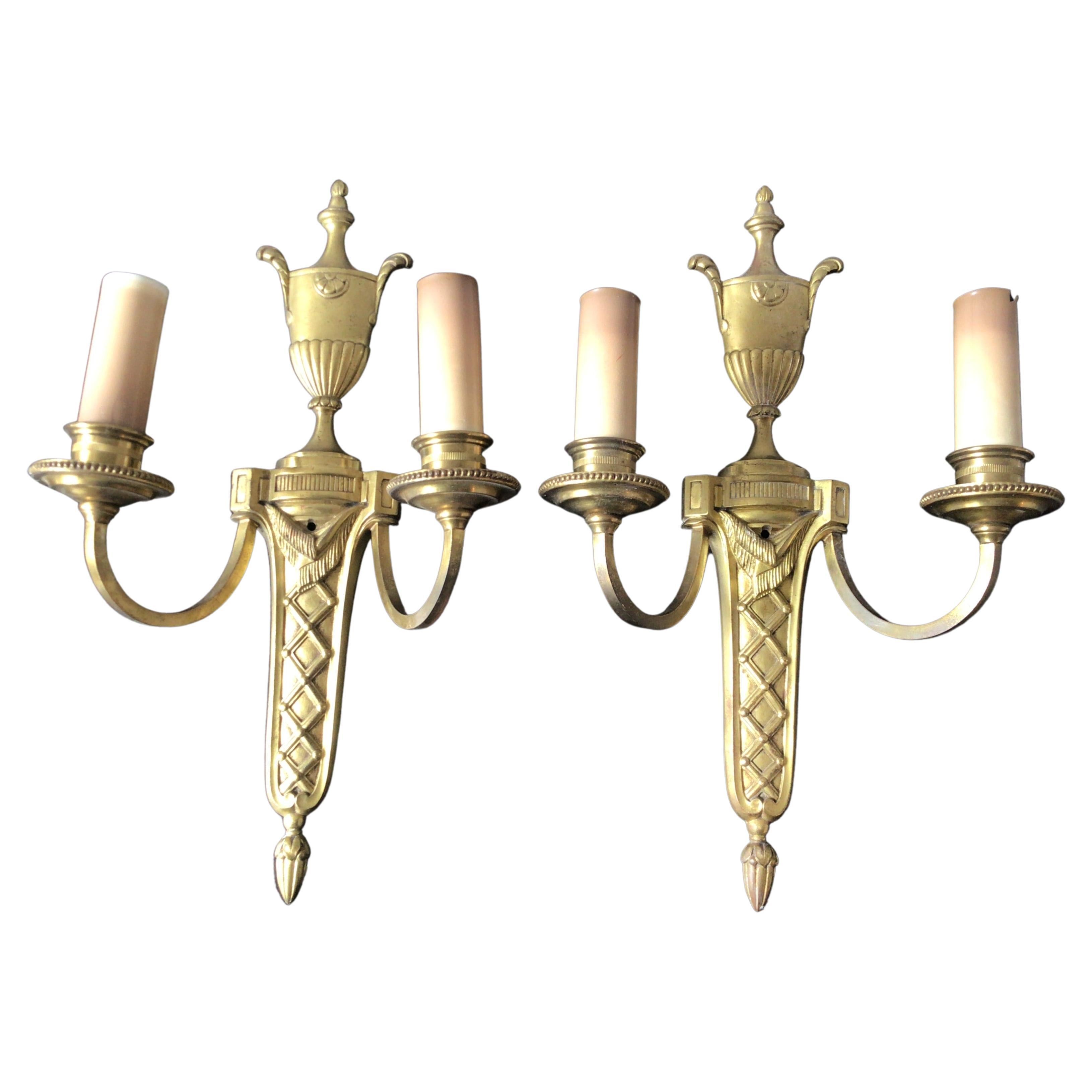 1950s Brass Classical Urn Sconces, 2 Pairs For Sale