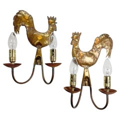 1950’s brass Cockerel wall lights "au coq" Atelier Cerenne of Vallauris