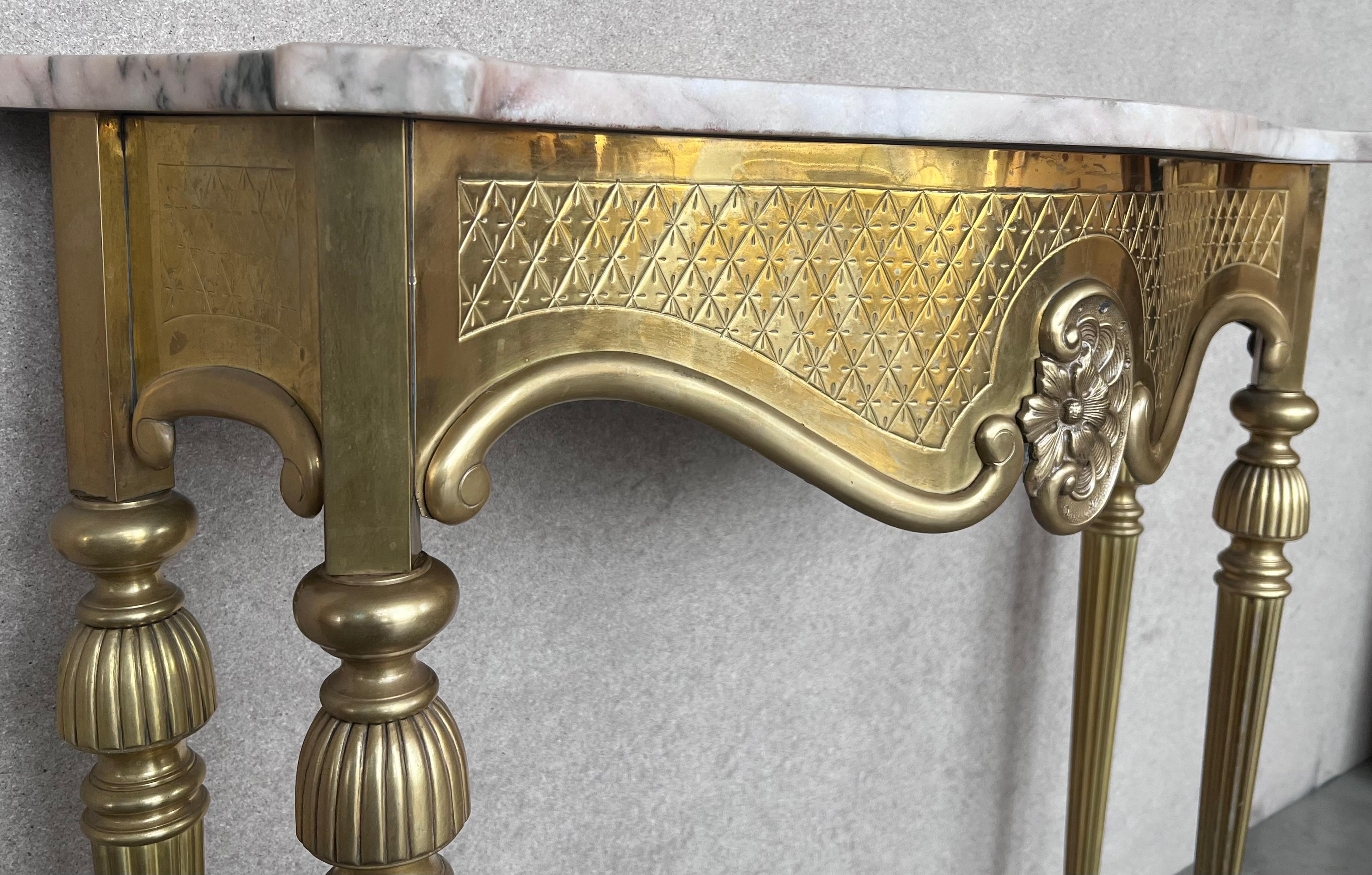 1950s Brass Console Table with Marble Top For Sale 4