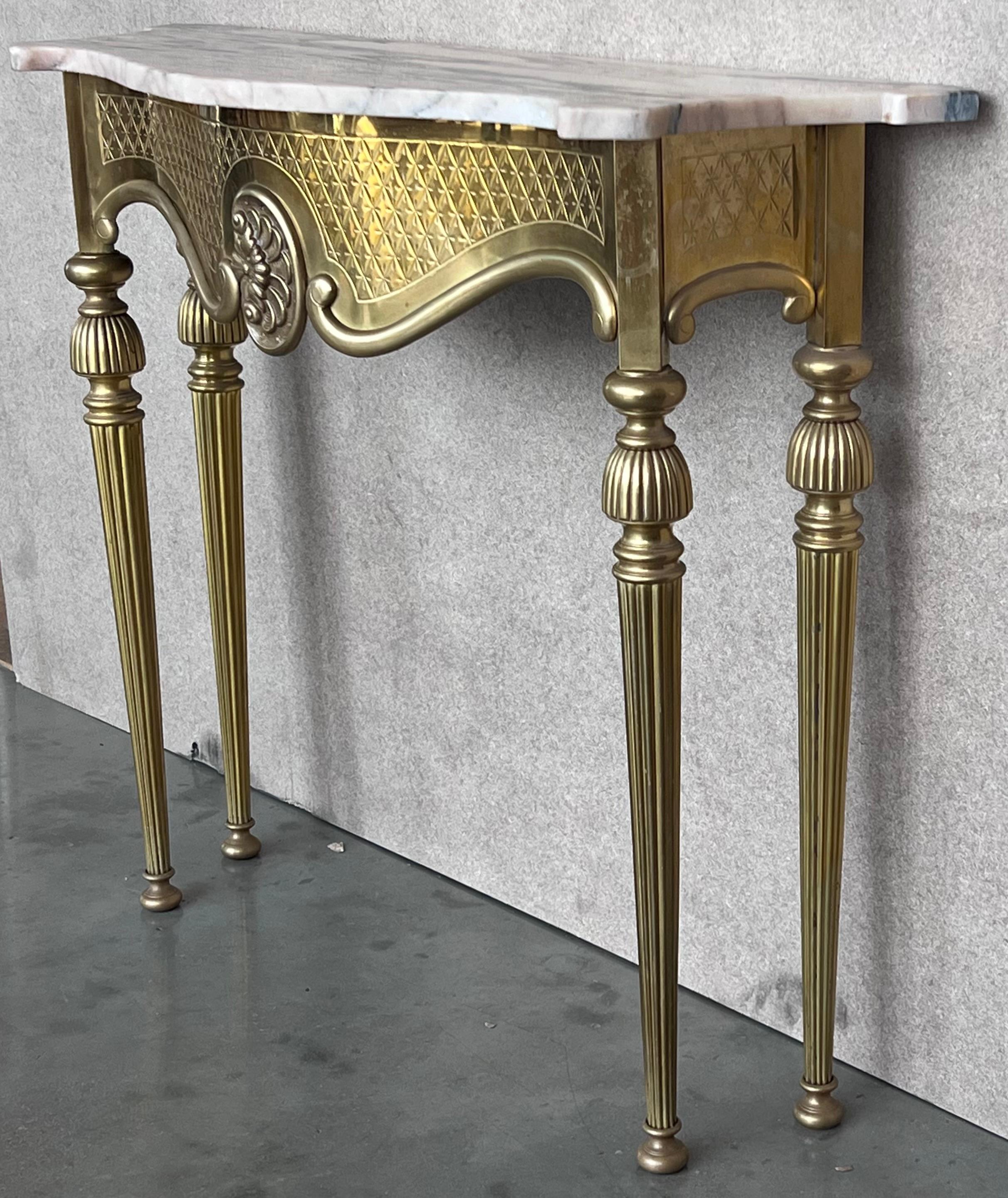 1950s Brass Console Table with Marble Top For Sale 1