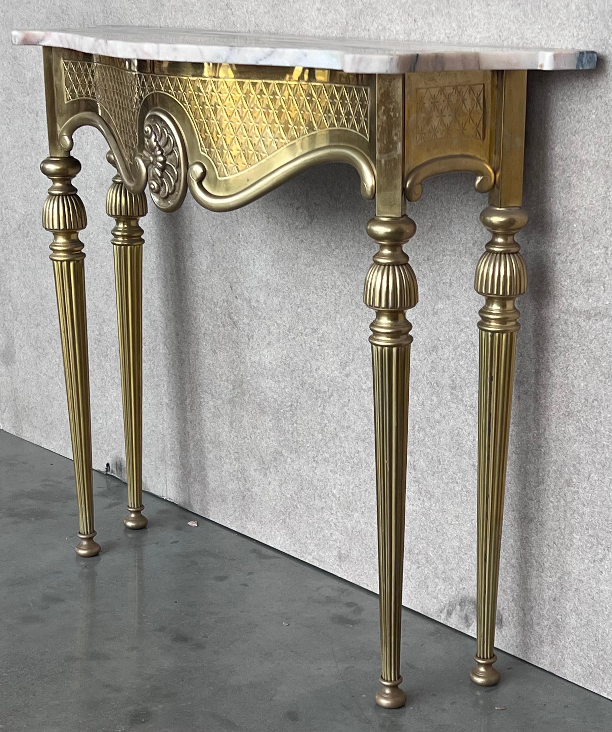 1950s Brass Console Table with Marble Top For Sale 2