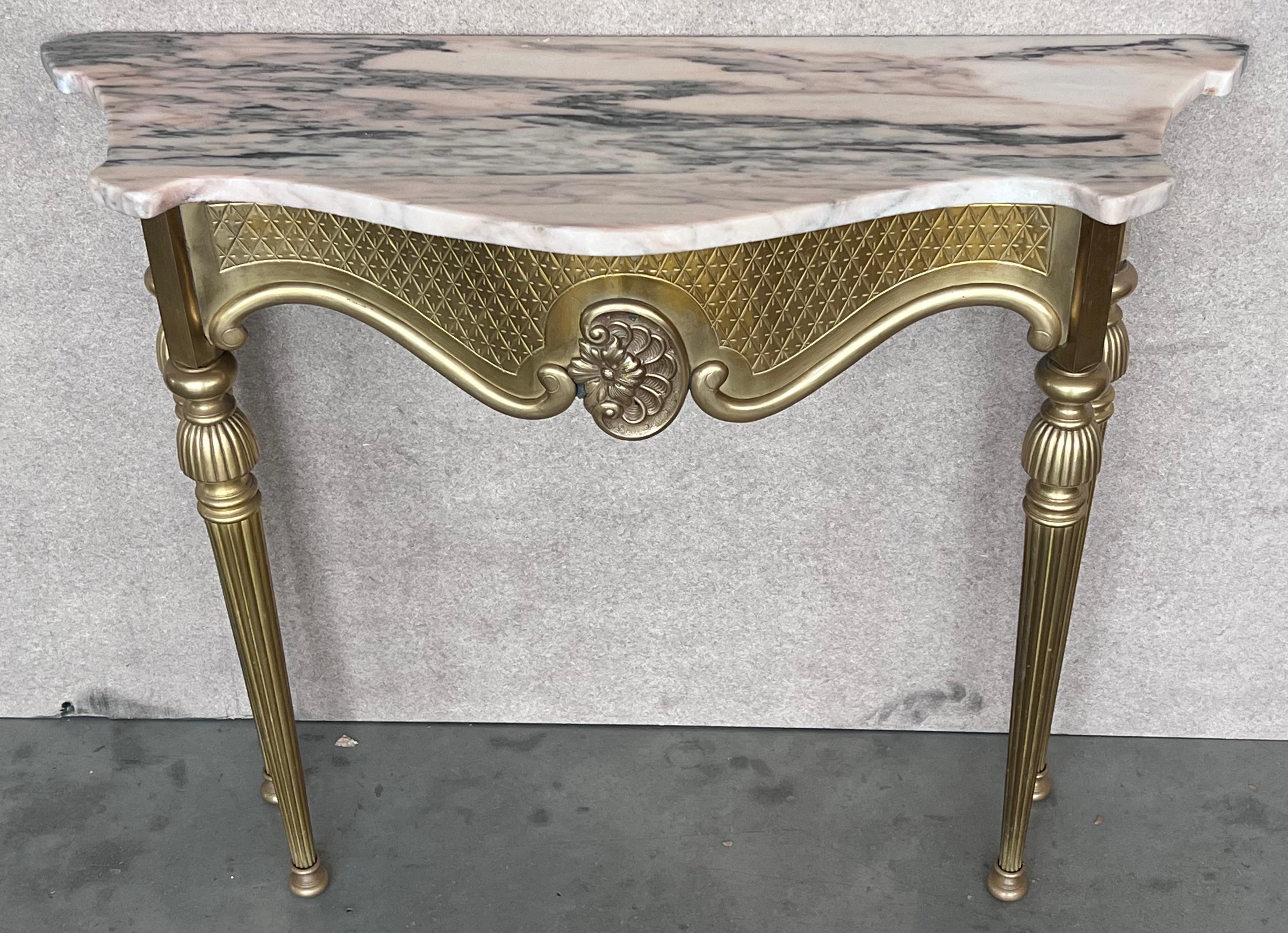 1950s Brass Console Table with Marble Top For Sale 3