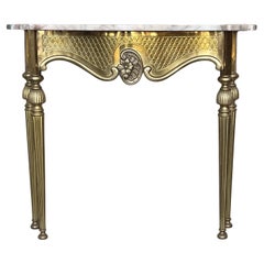 1950s Brass Console Table with Marble Top